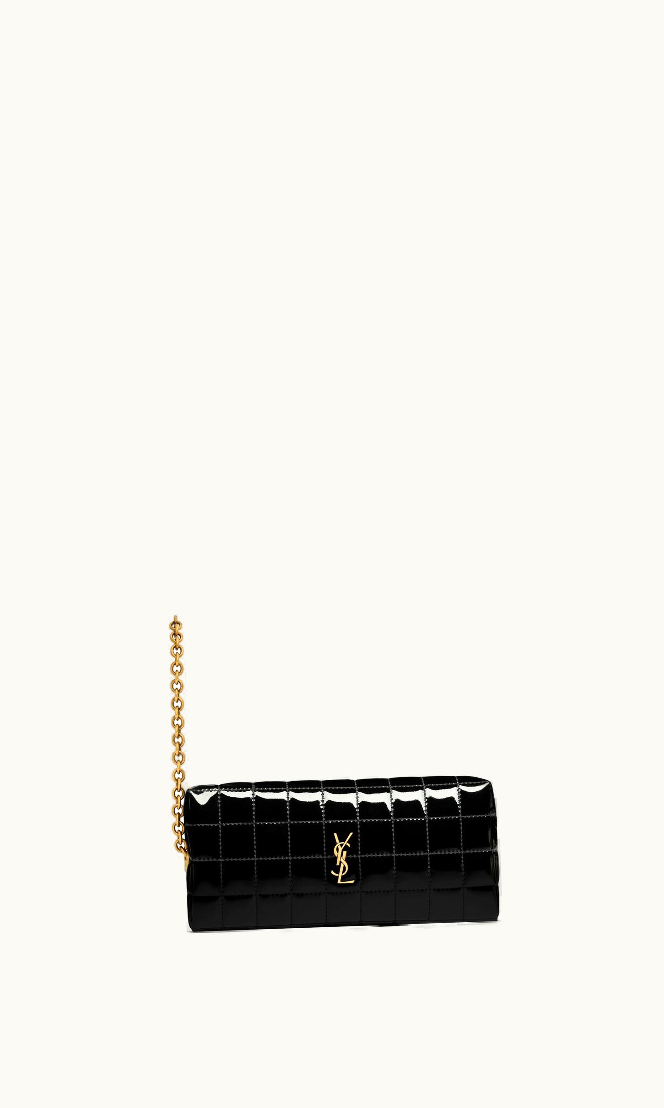 Saint Laurent Saint Laurent Cassandre Matelassé Carré Pouch On Chain In Shiny Canvas Black