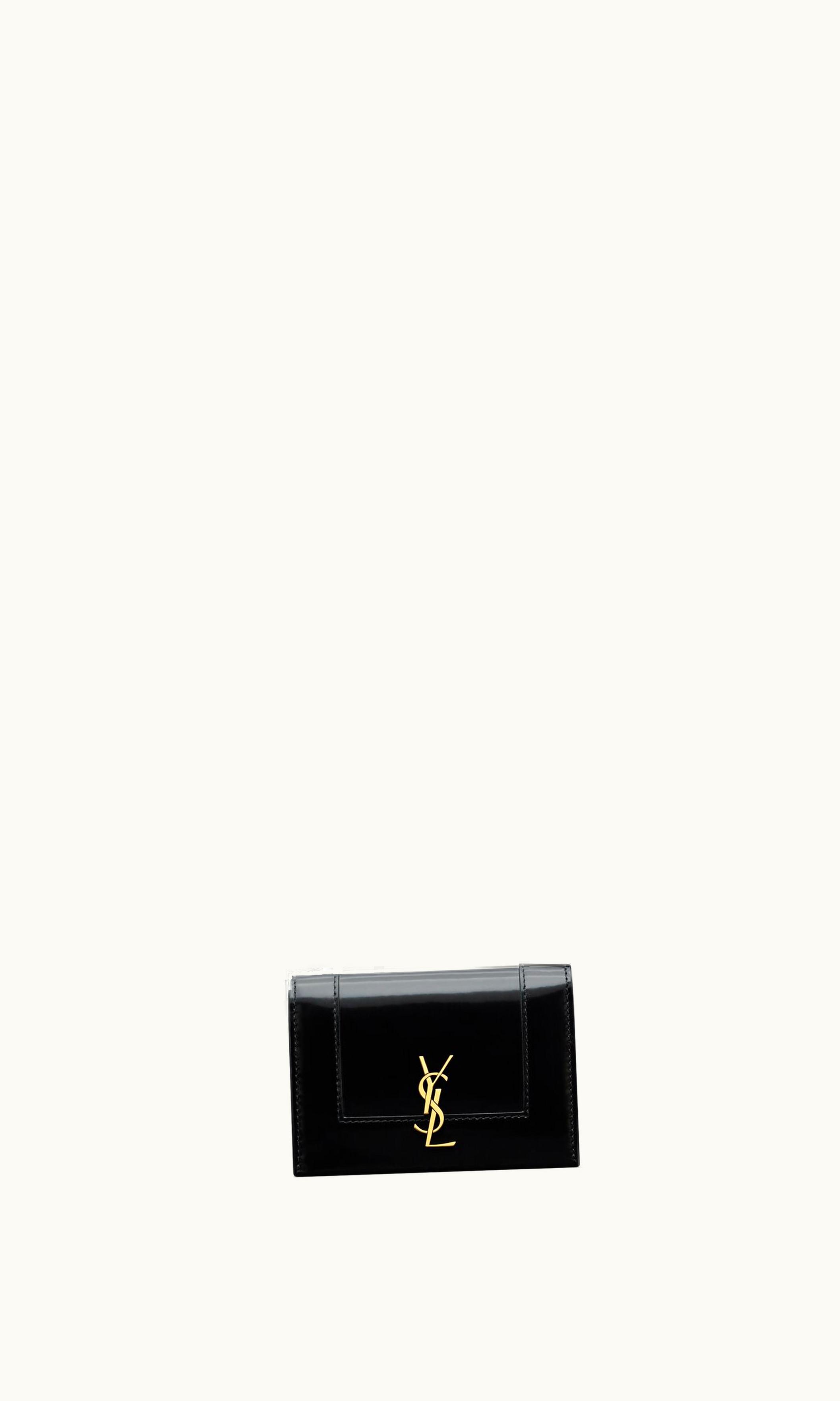 Saint Laurent Saint Laurent Cassandre Flap Card Case In Shiny Leather Black