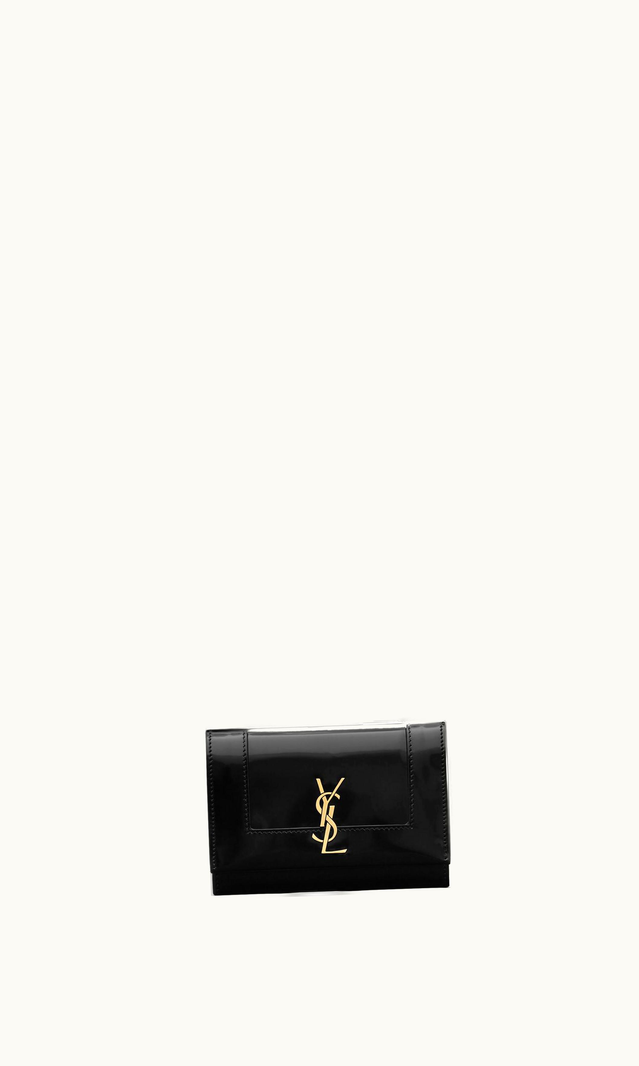 Saint Laurent Saint Laurent Cassandre Small Envelope Wallet In Shiny Leather Black