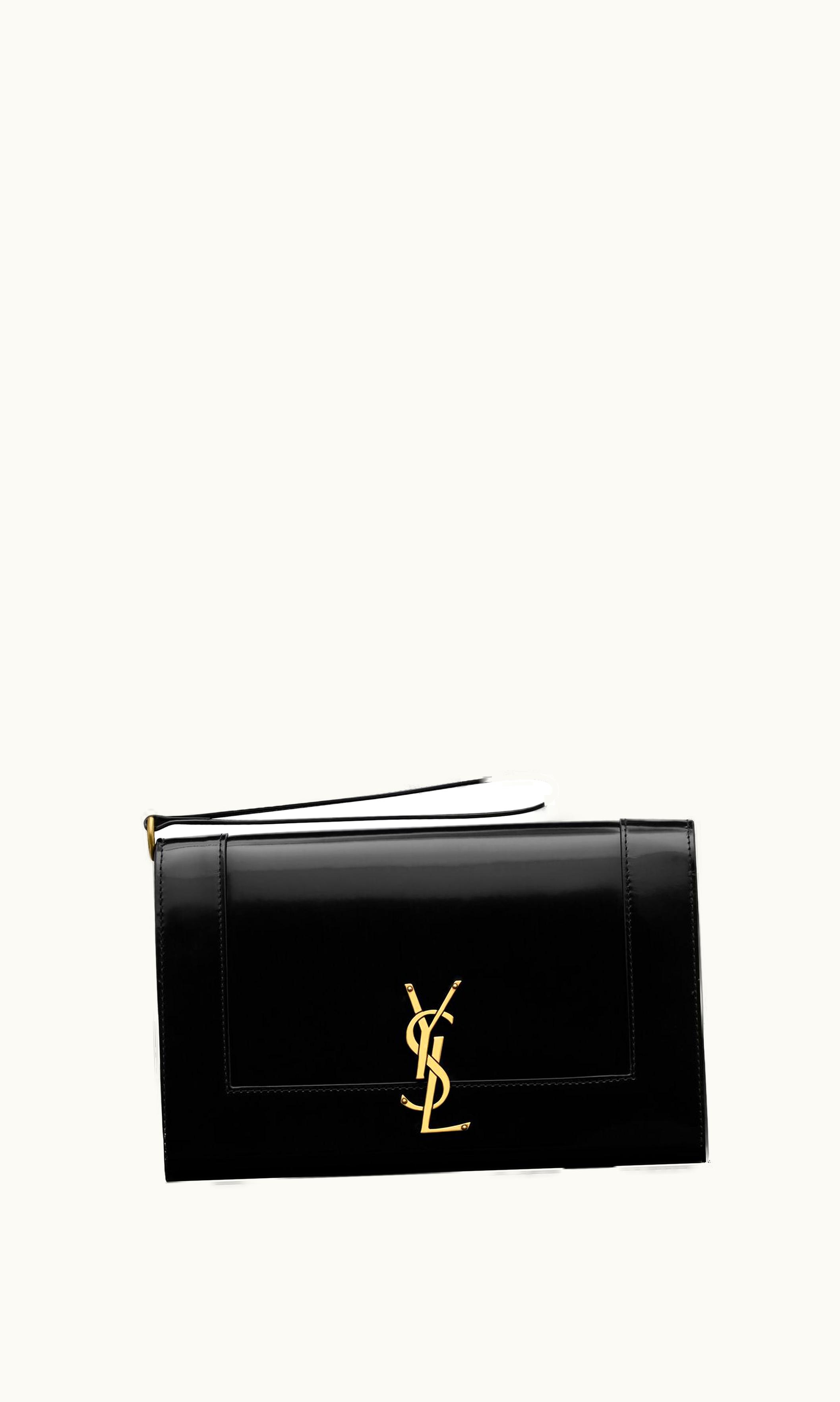 Saint Laurent Saint Laurent Cassandre Flap Pouch In Shiny Leather Black