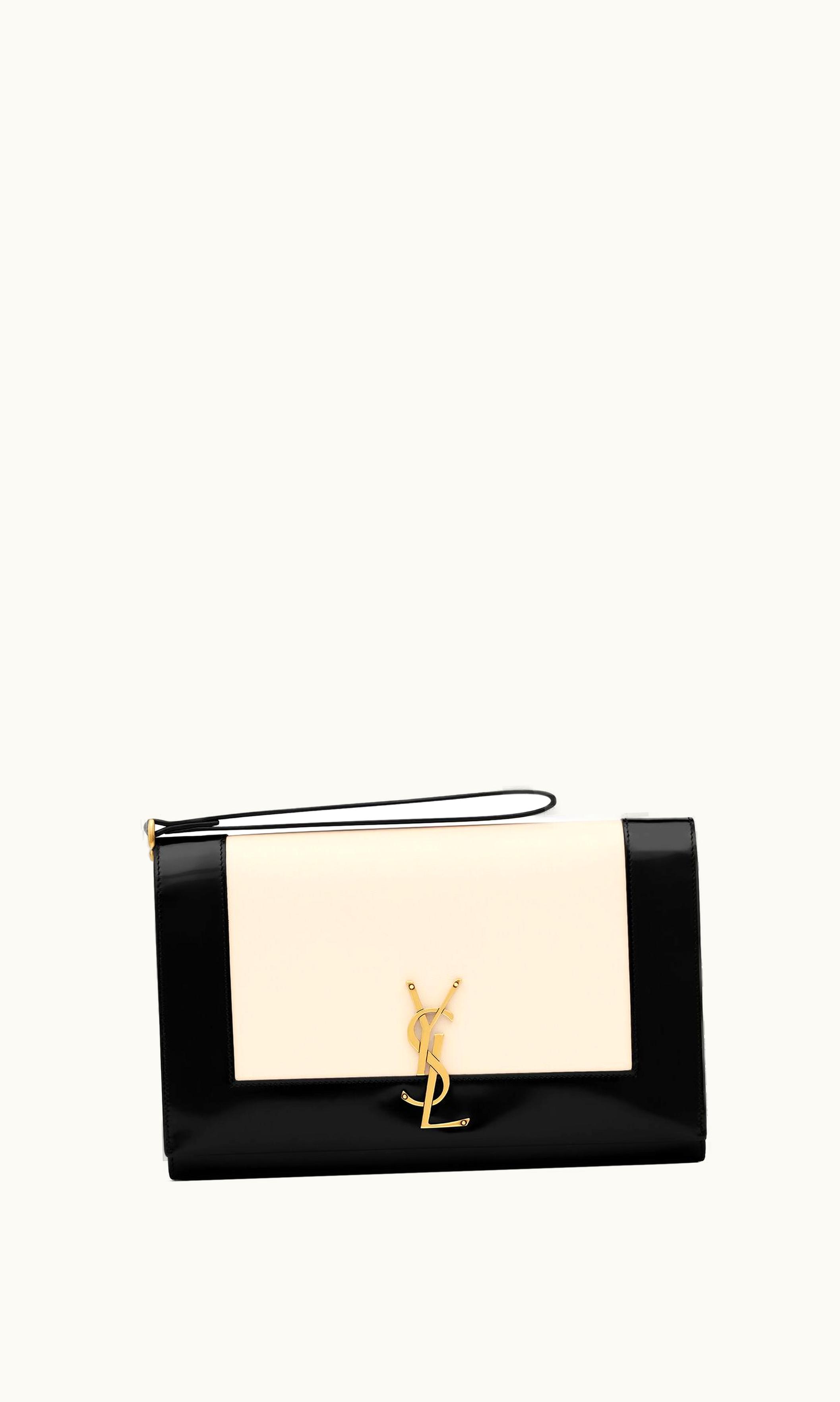 Saint Laurent Saint Laurent Cassandre Flap Pouch In Lambskin And Brushed Leather Off White And Black