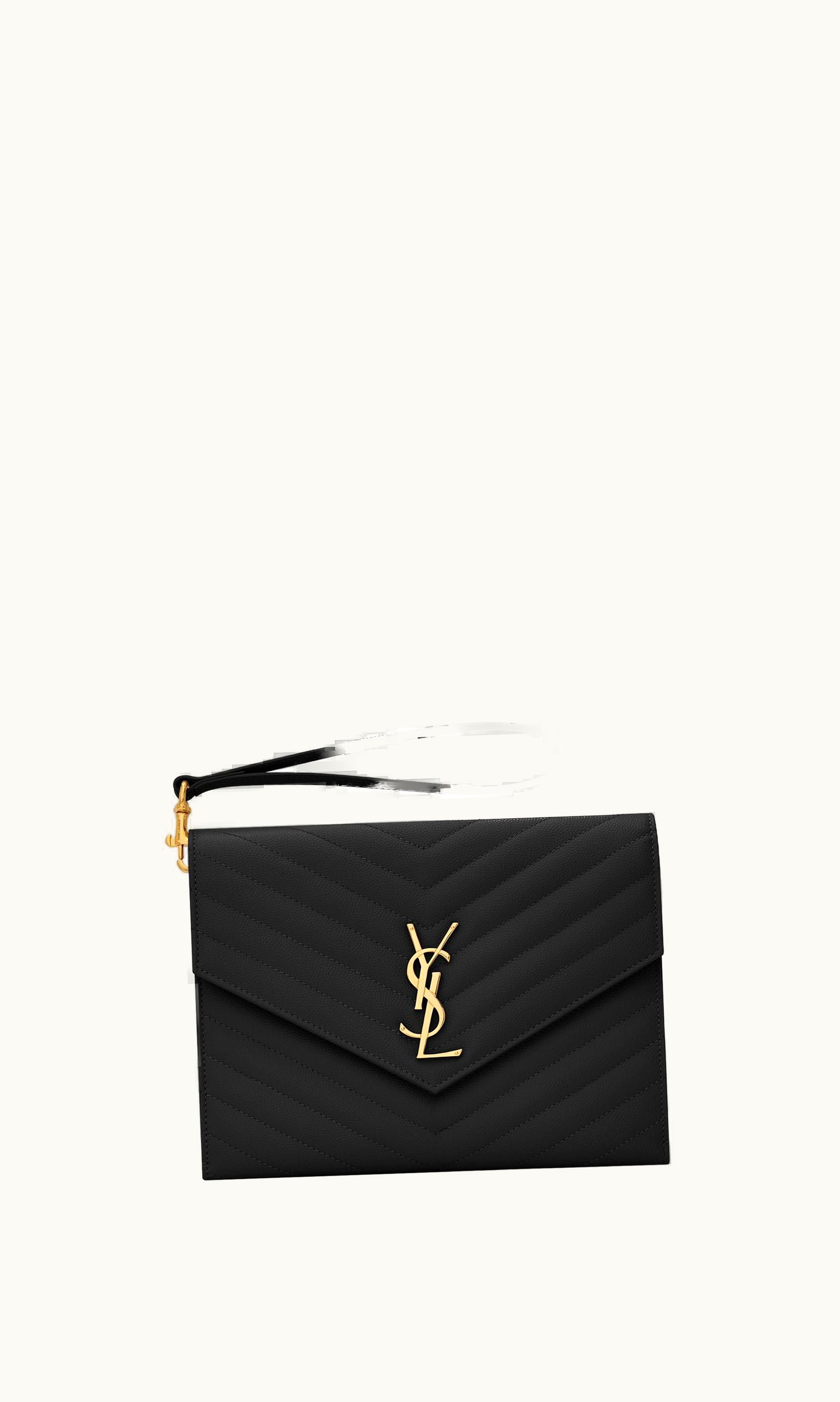 Saint Laurent Saint Laurent Cassandre Matelassé Flap Pouch In Quilted Grain De Poudre Embossed Leather Black