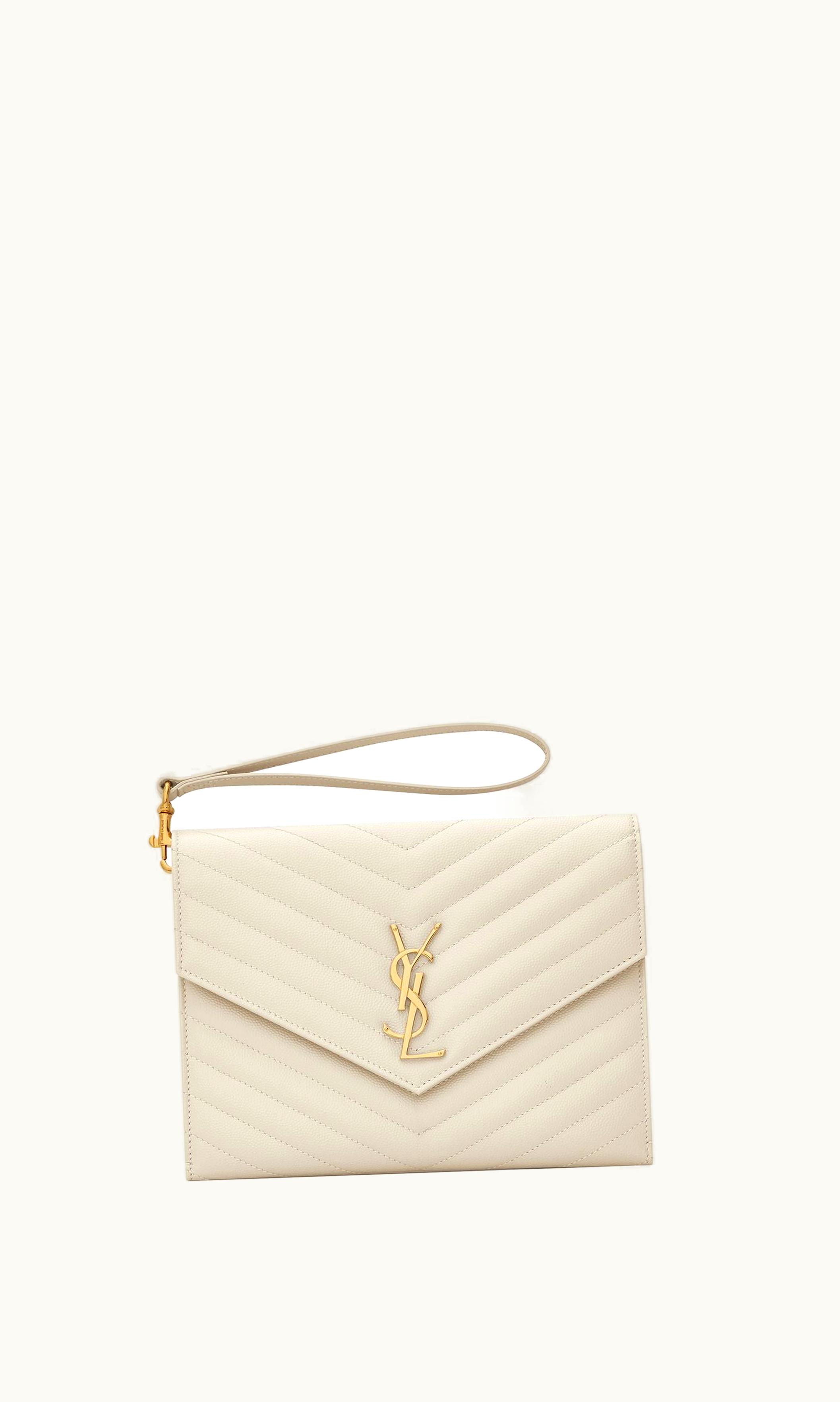 Saint Laurent Saint Laurent Cassandre Matelassé Flap Pouch In Quilted Grain De Poudre Embossed Leather Blanc Vintage