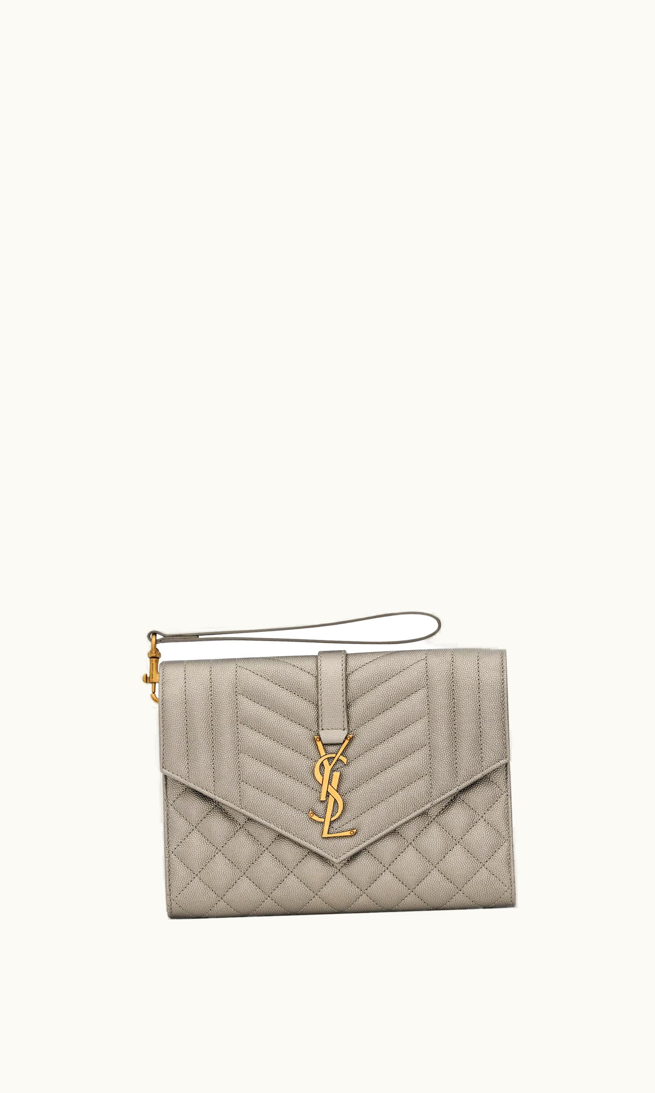 Saint Laurent Saint Laurent Envelope Flap Pouch In Mix Matelassé Metallic Grain De Poudre Embossed Leather Brun Metallise