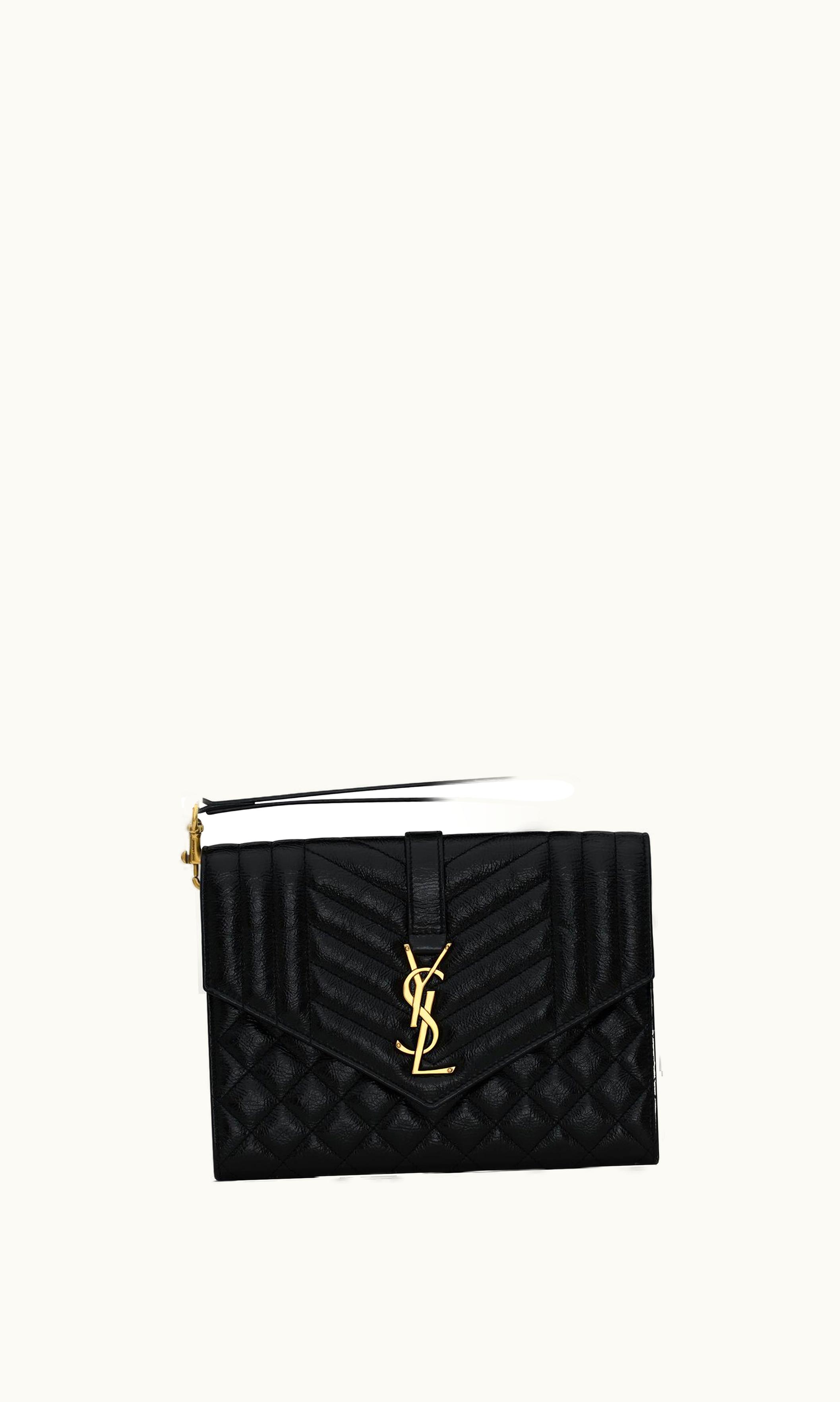 Saint Laurent Saint Laurent Envelope Flap Pouch In Mix Matelassé Shiny Grained Leather Black