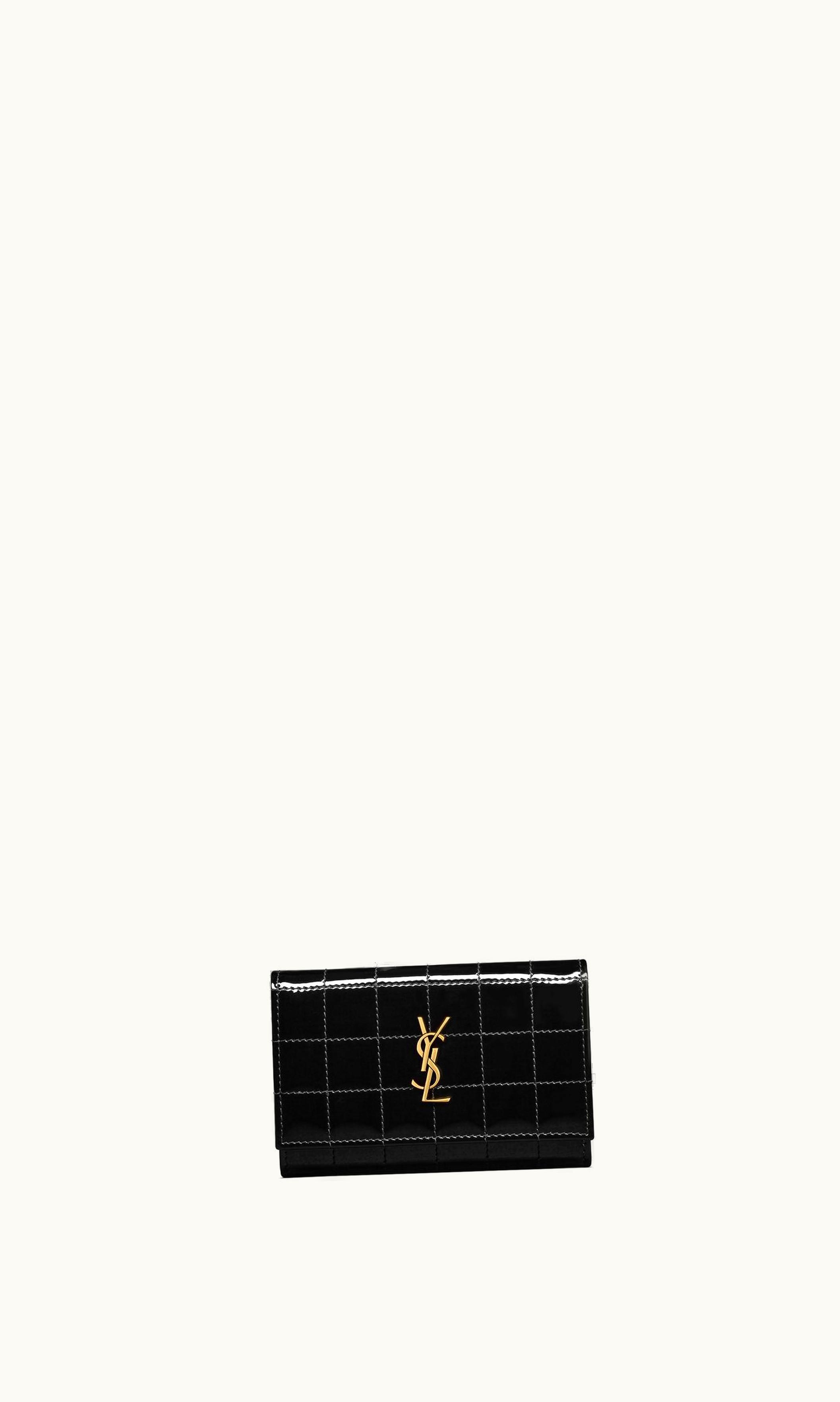 Saint Laurent Saint Laurent Cassandre Matelassé Carré Small Envelope Wallet In Patent Leather Black