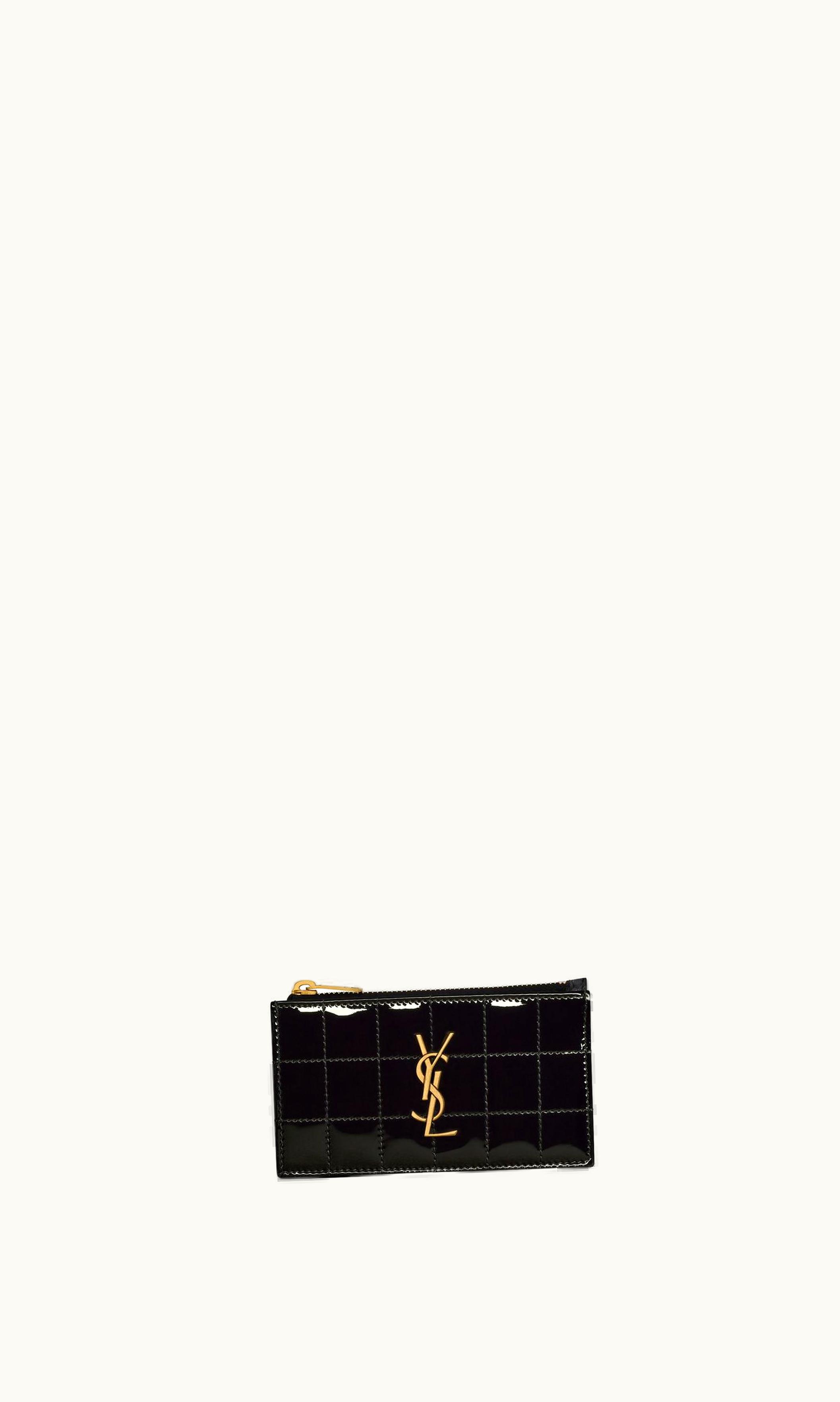 Saint Laurent Saint Laurent Cassandre Matelassé Carré Zipped Card Case In Patent Leather Black