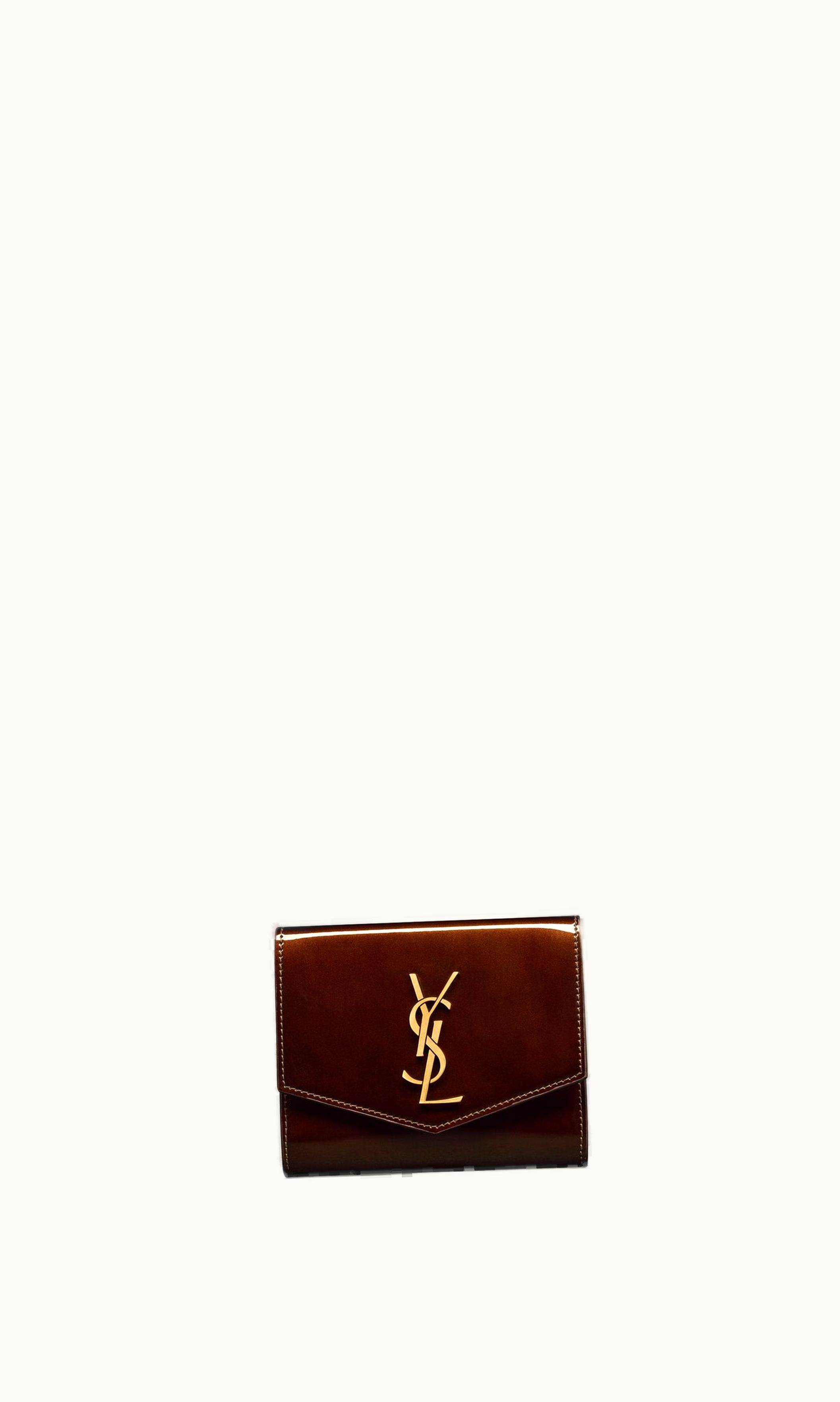 Saint Laurent Saint Laurent Uptown Compact Wallet In Patent Leather Burgundy