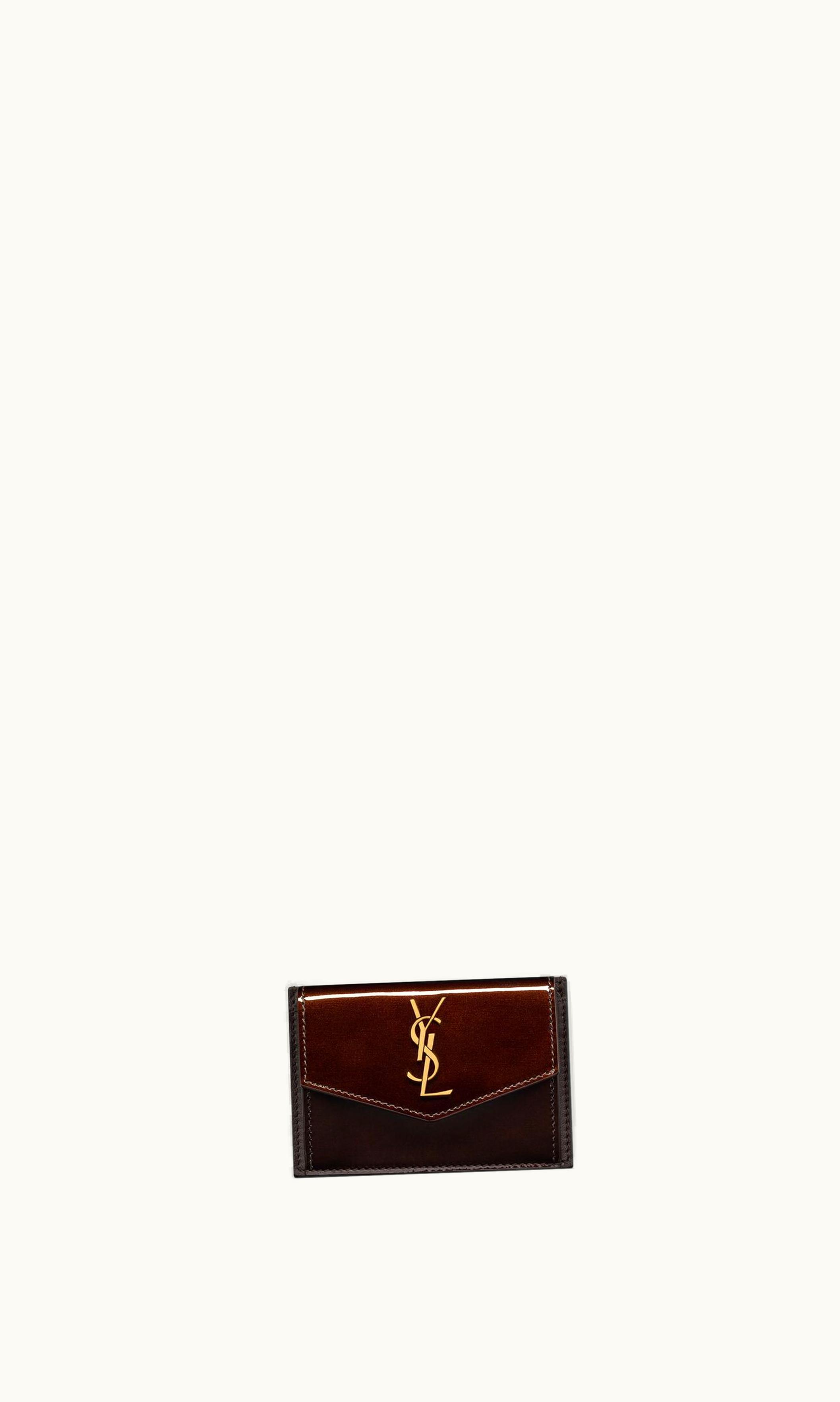 Saint Laurent Saint Laurent Uptown Card Case In Patent Leather Burgundy