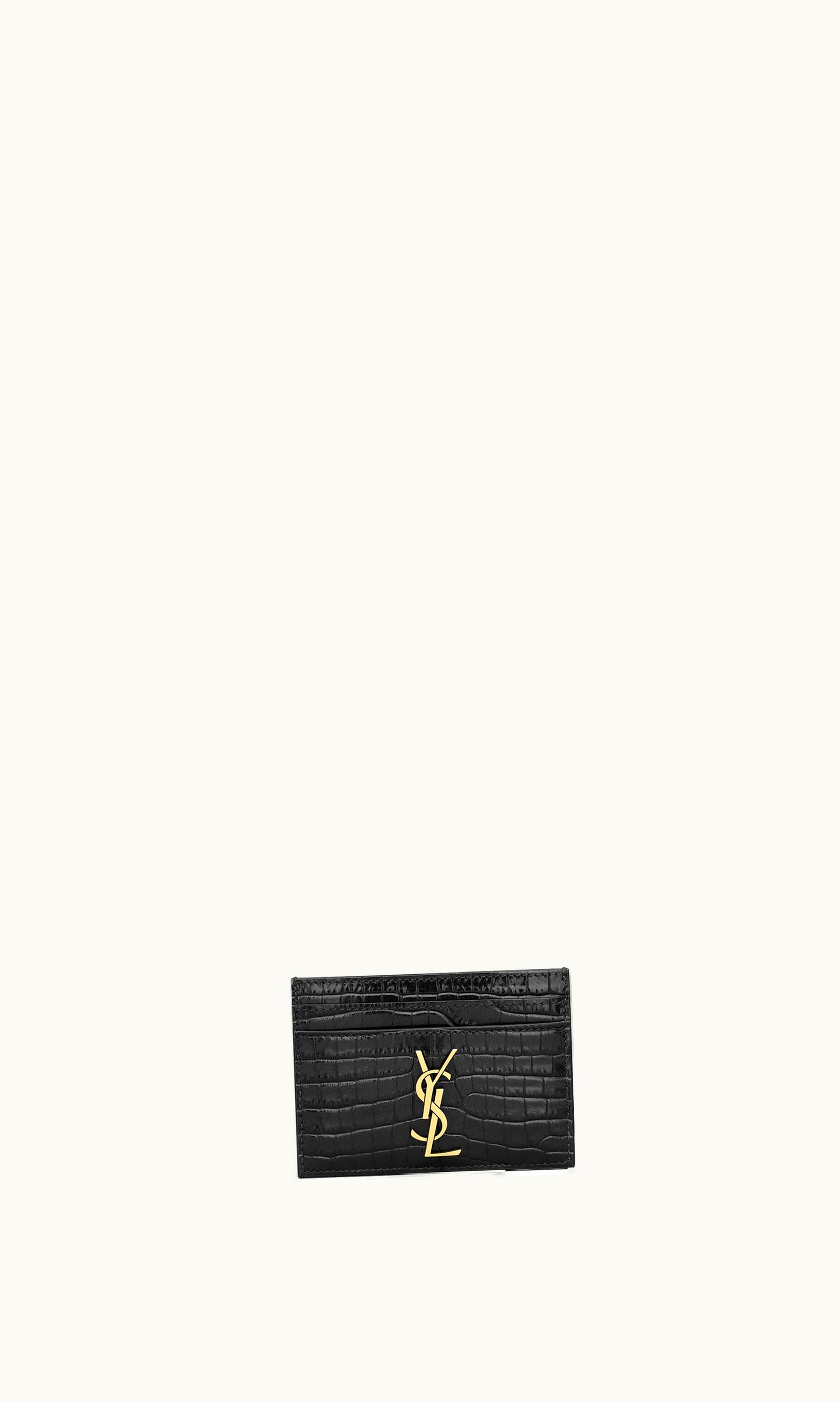 Saint Laurent Saint Laurent Cassandre Card Case In Crocodile-Embossed Shiny Leather Black
