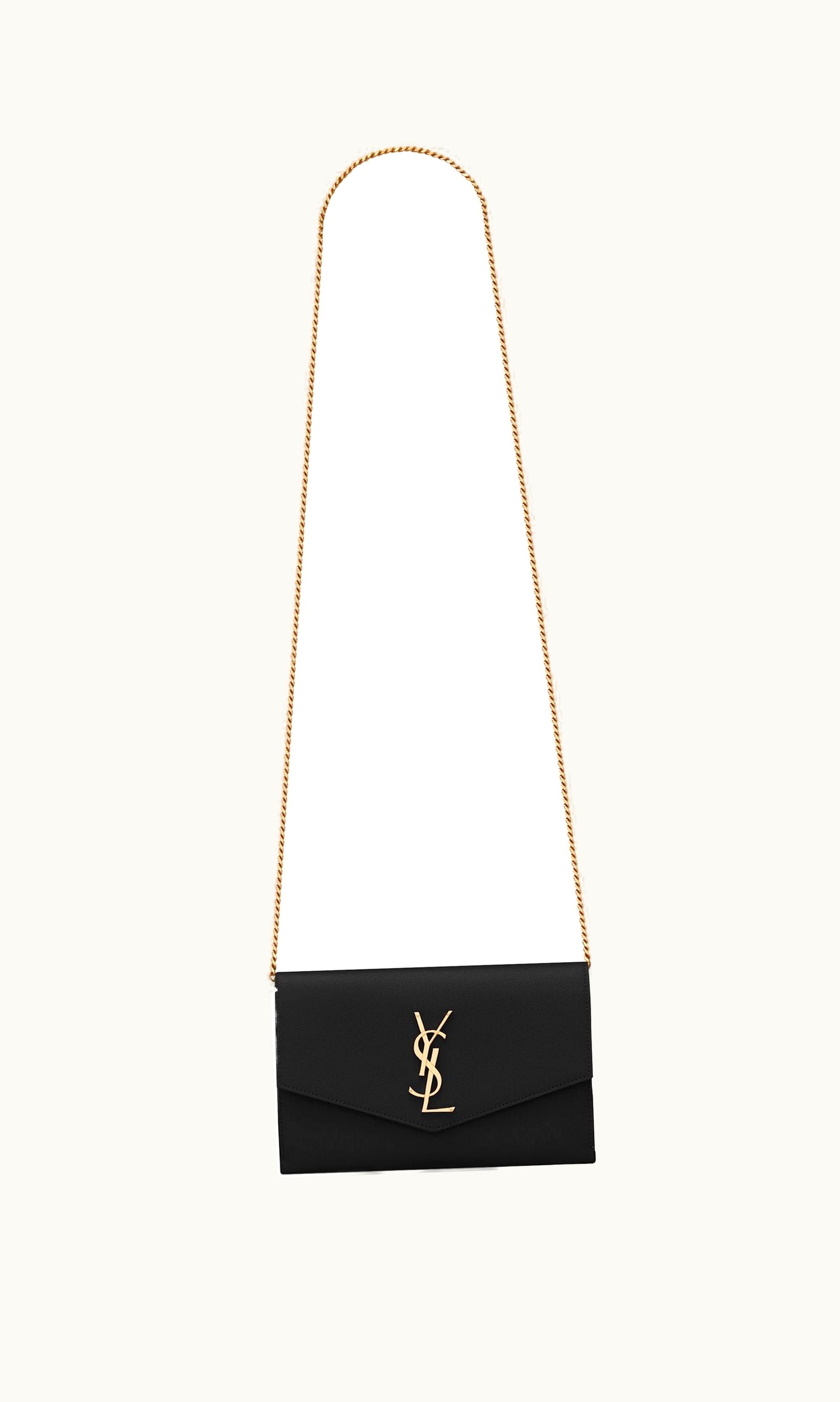 Saint Laurent Saint Laurent Uptown Chain Wallet In Grain De Poudre Embossed Leather Black