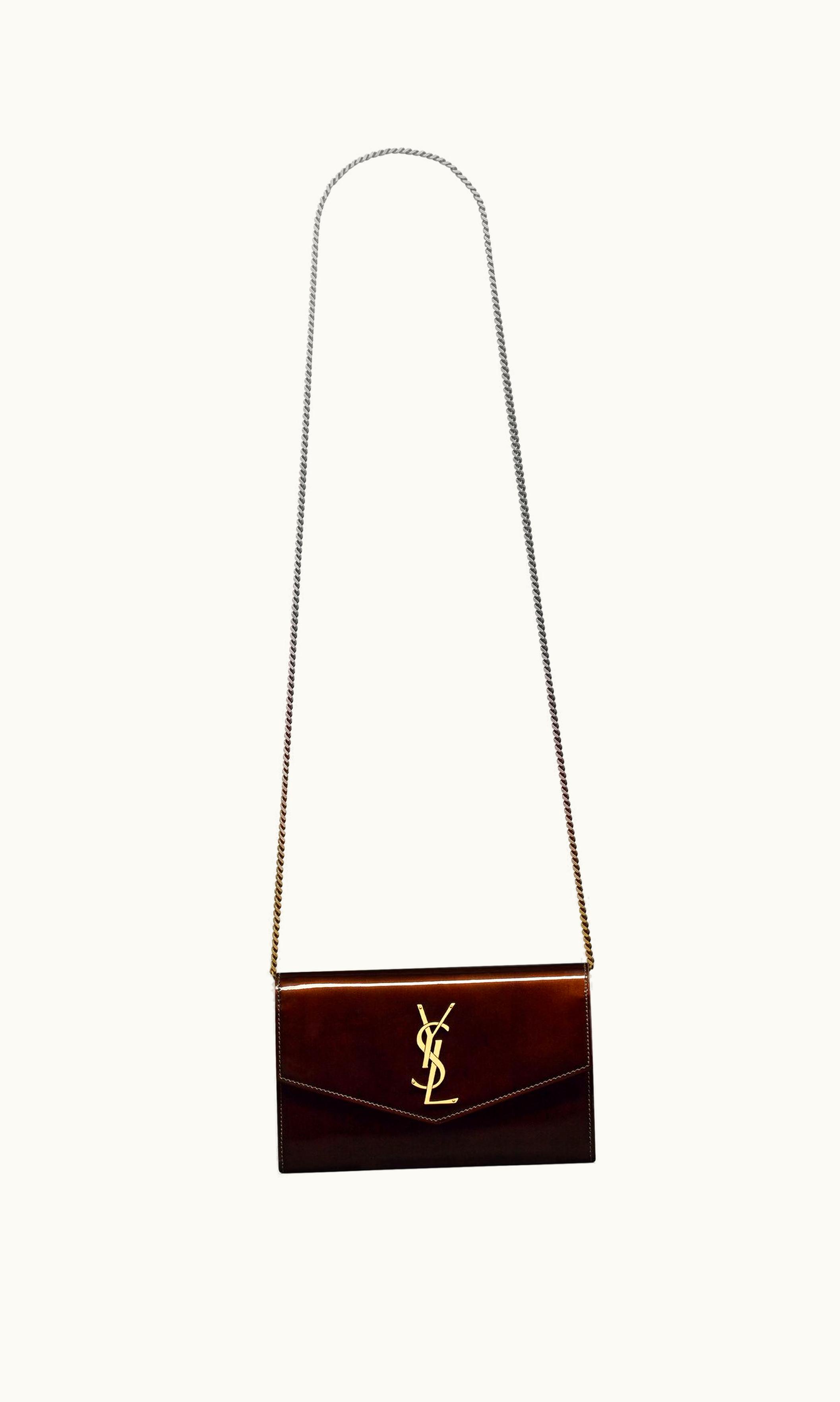 Saint Laurent Saint Laurent Uptown Chain Wallet In Patent Leather Burgundy