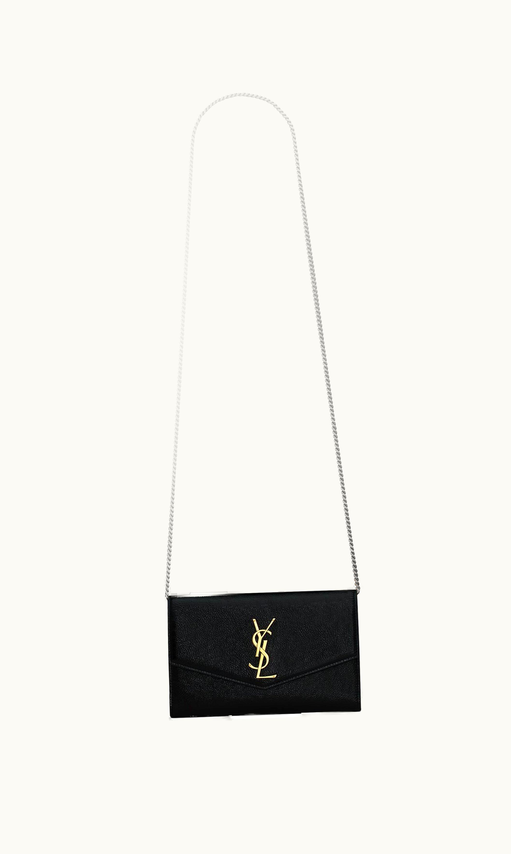 Saint Laurent Saint Laurent Uptown Chain Wallet In Shiny Grained Leather Black