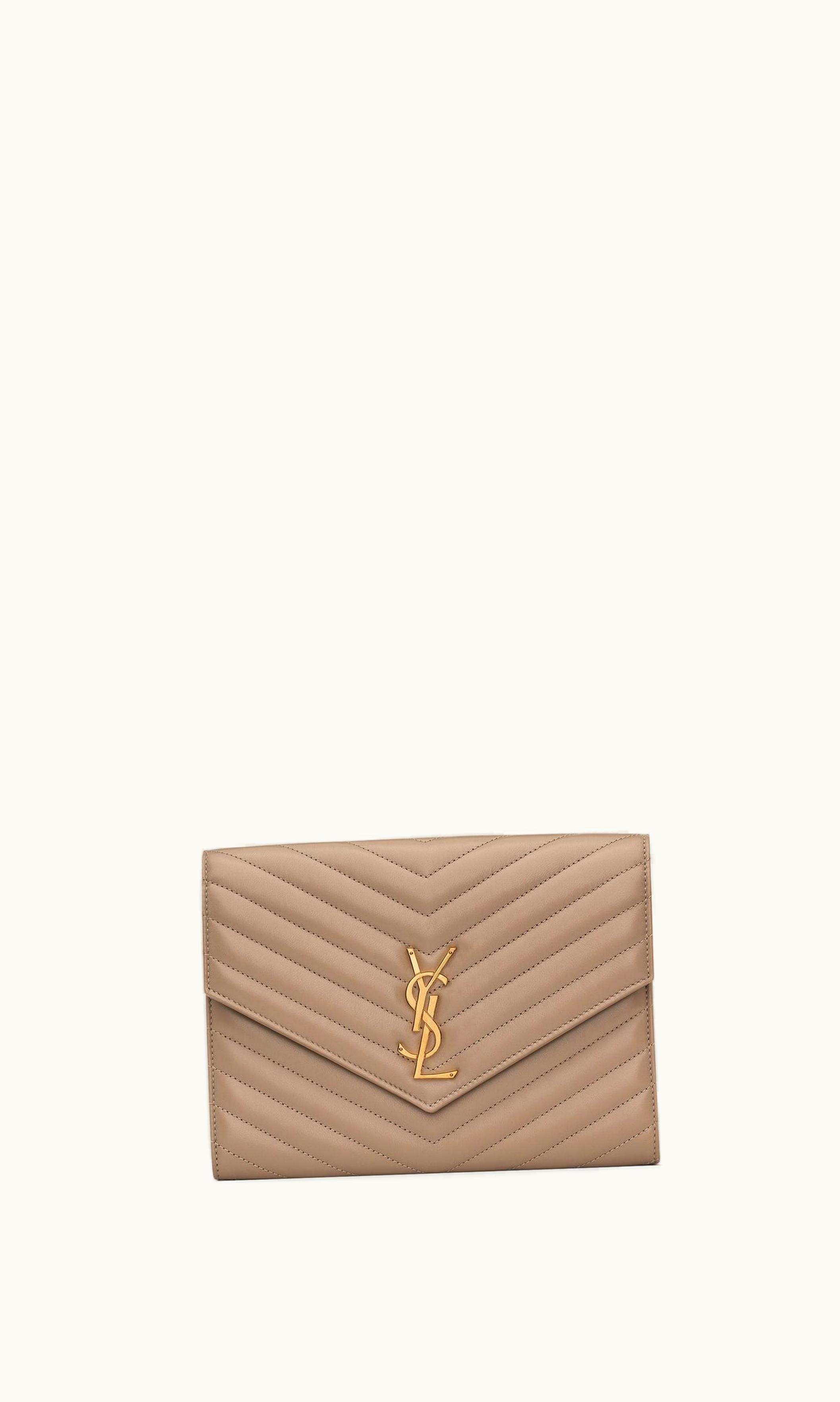 Saint Laurent Saint Laurent Cassandre Matelassé Flap Pouch In Lambskin Dusty Grey