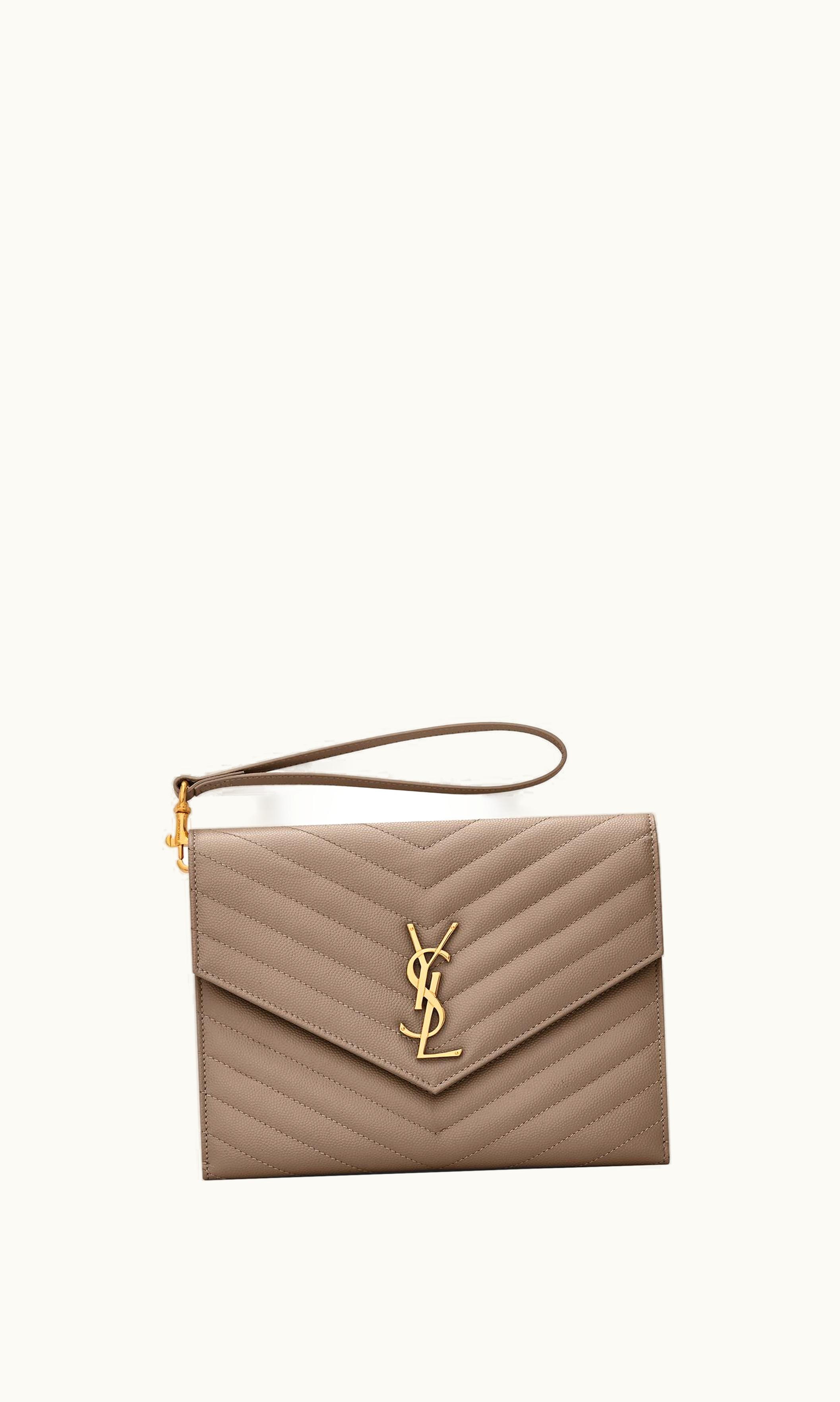 Saint Laurent Saint Laurent Cassandre Matelassé Flap Pouch In Grain De Poudre Embossed Leather Taupe