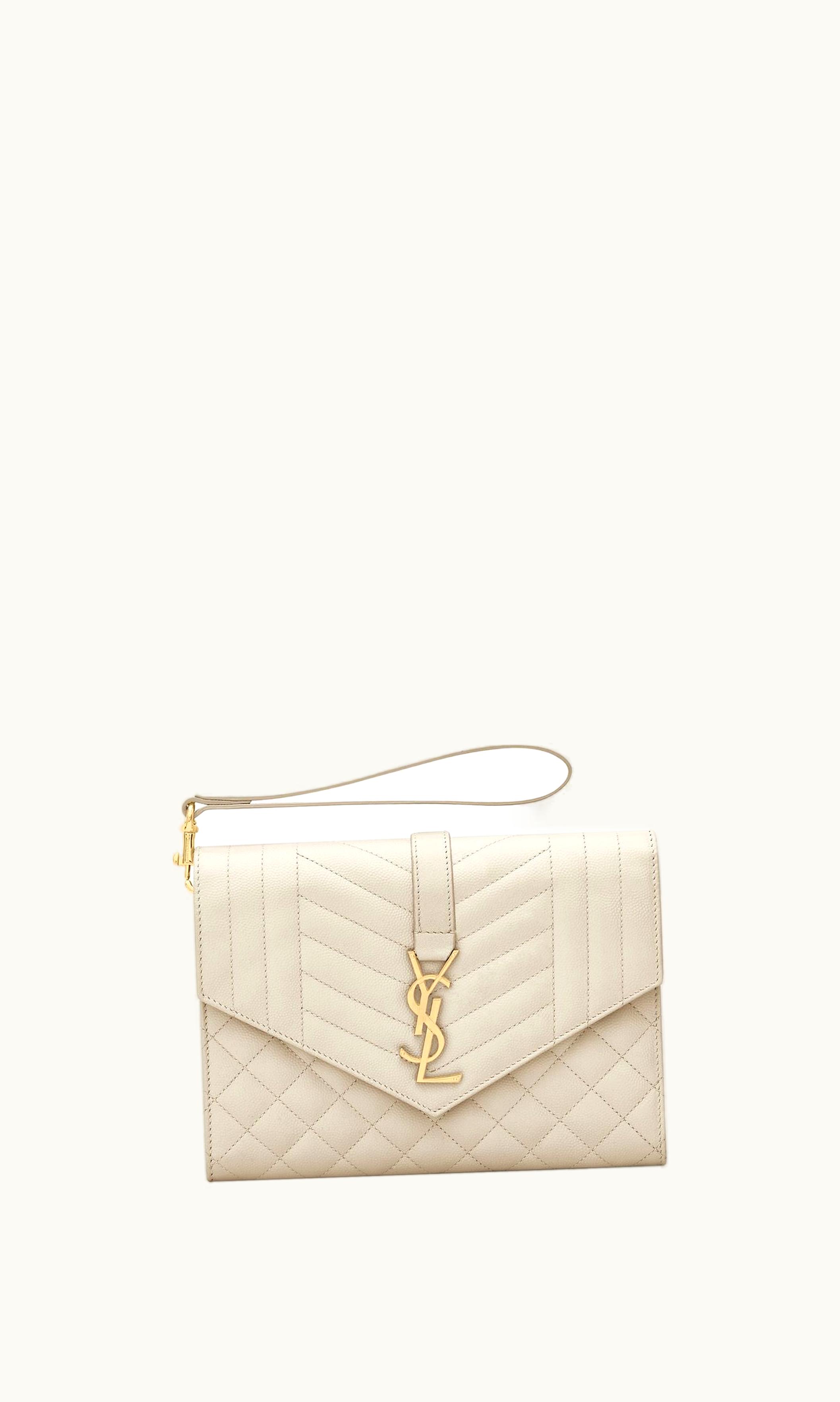 Saint Laurent Saint Laurent Envelope Flap Pouch In Mix Matelassé Grain De Poudre Embossed Leather Blanc Vintage