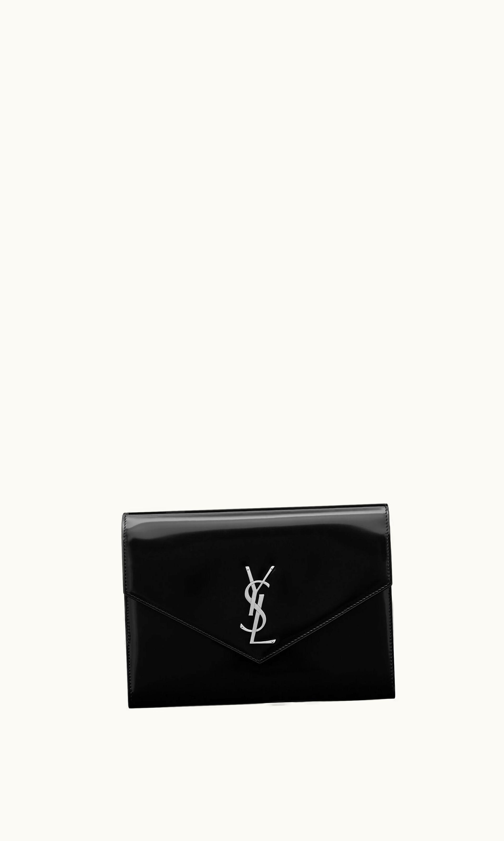 Saint Laurent Saint Laurent Cassandre Flap Pouch In Shiny Leather Black BLACK