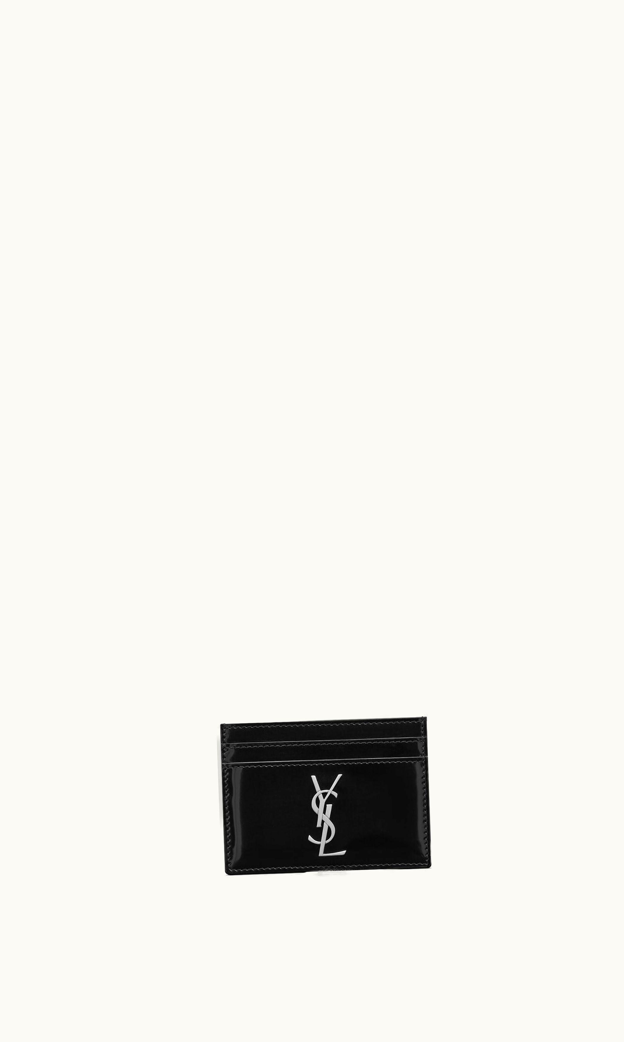 Saint Laurent Saint Laurent Cassandre Card Case In Brushed Leather Black