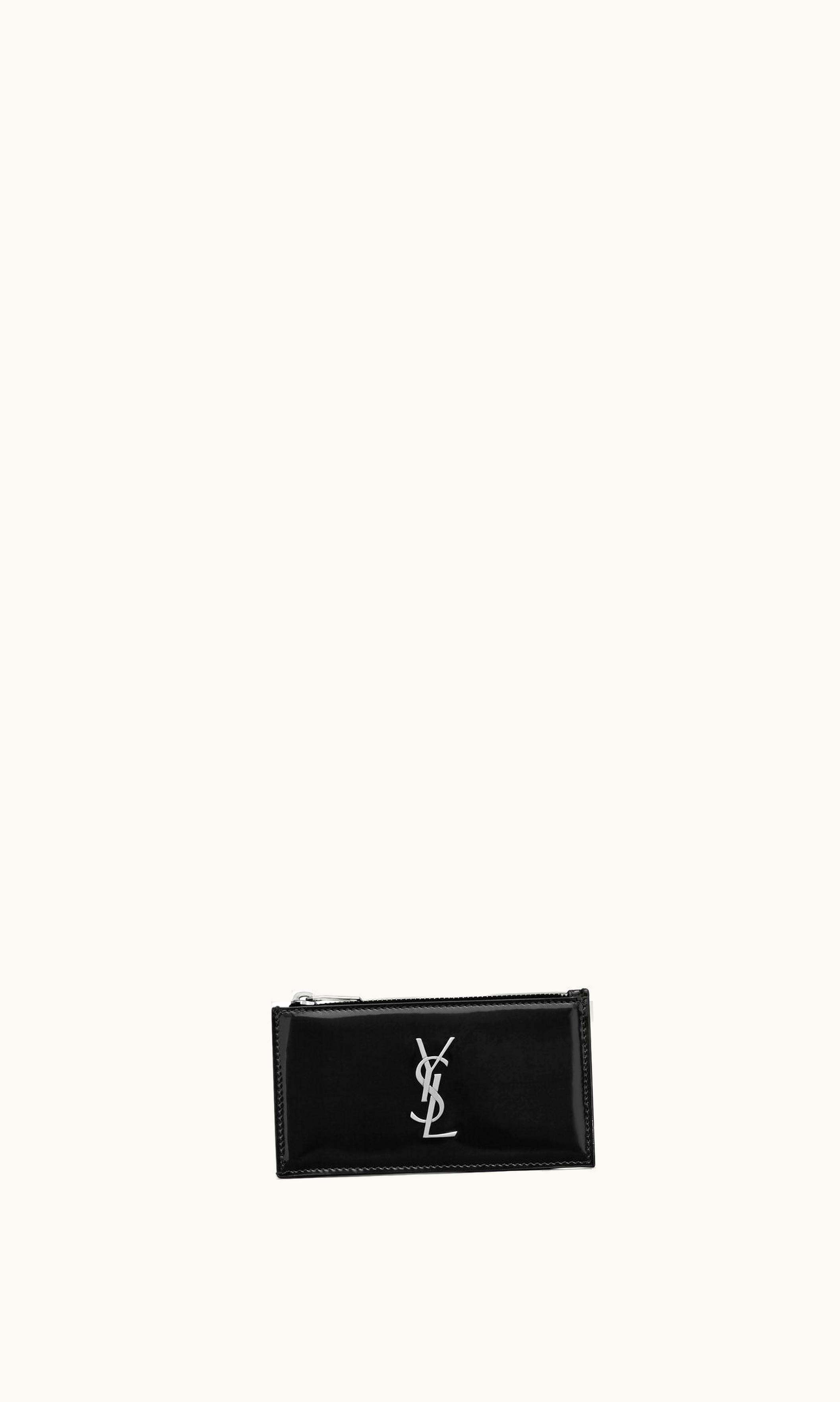 Saint Laurent Saint Laurent Cassandre Fragments Zipped Card Case In Brushed Leather Black
