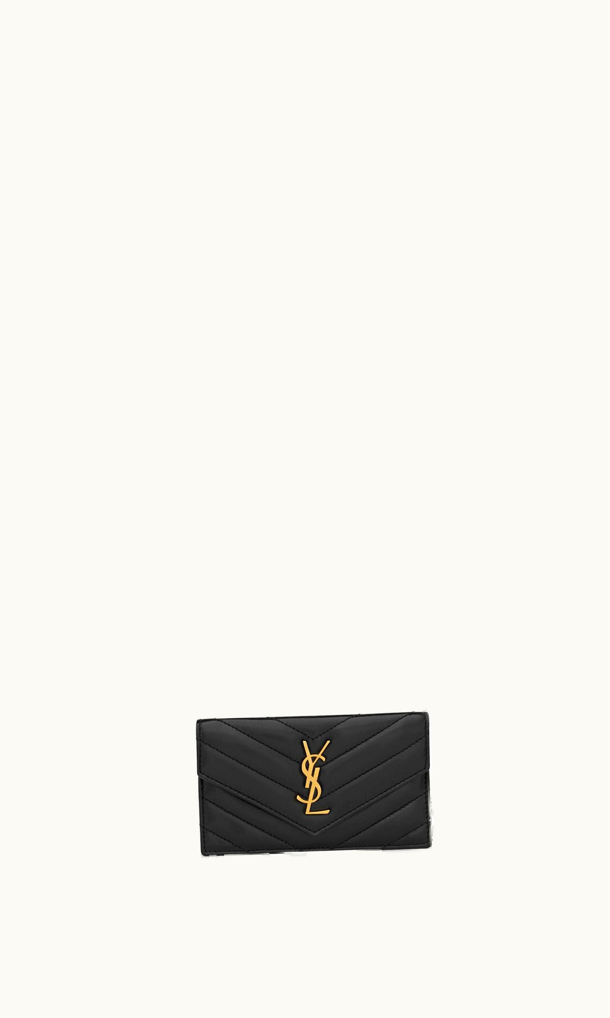 Saint Laurent Saint Laurent Cassandre Matelassé Fragments Flap Card Case In Lambskin Black