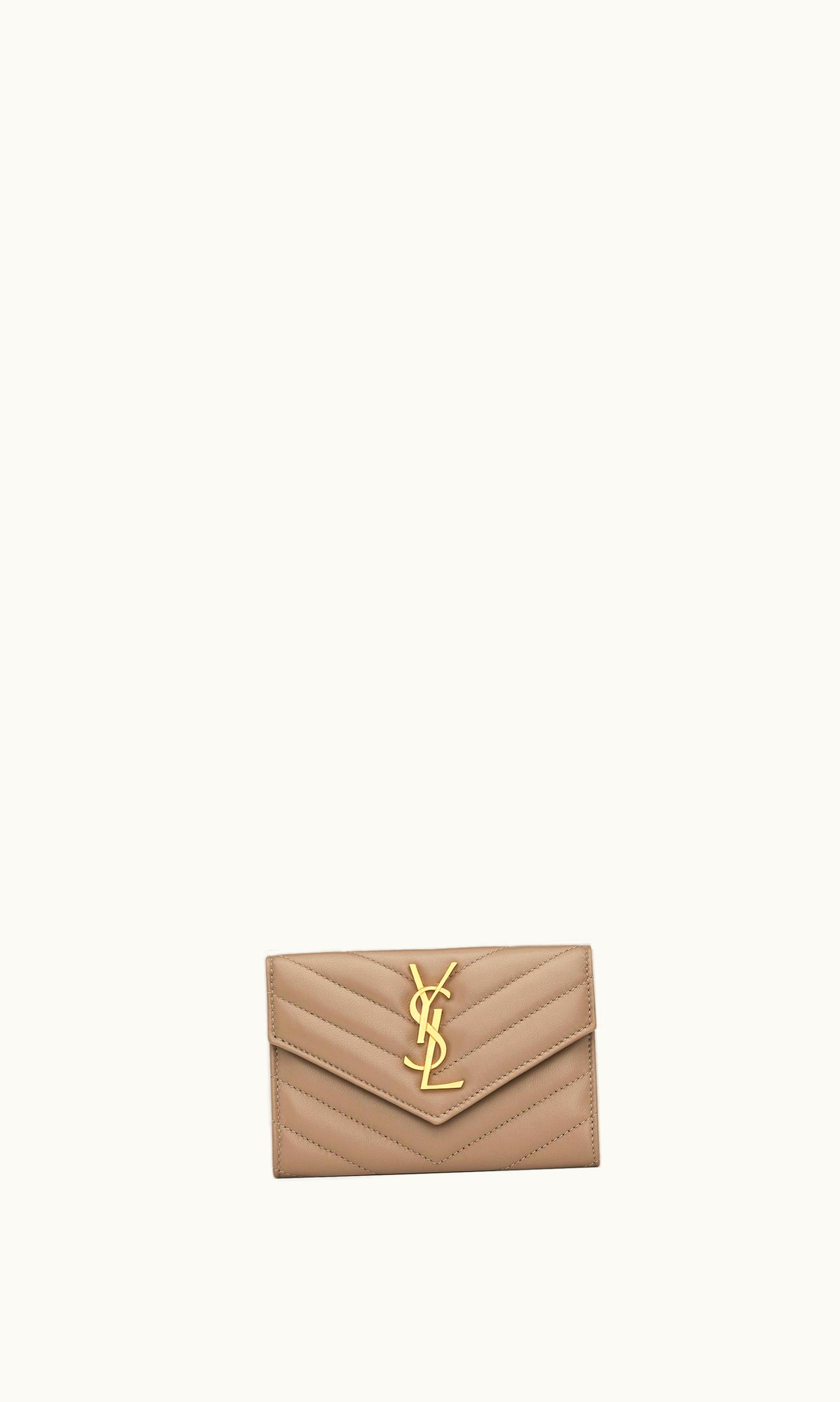 Saint Laurent Saint Laurent Cassandre Matelassé Small Envelope Wallet In Lambskin Dusty Grey