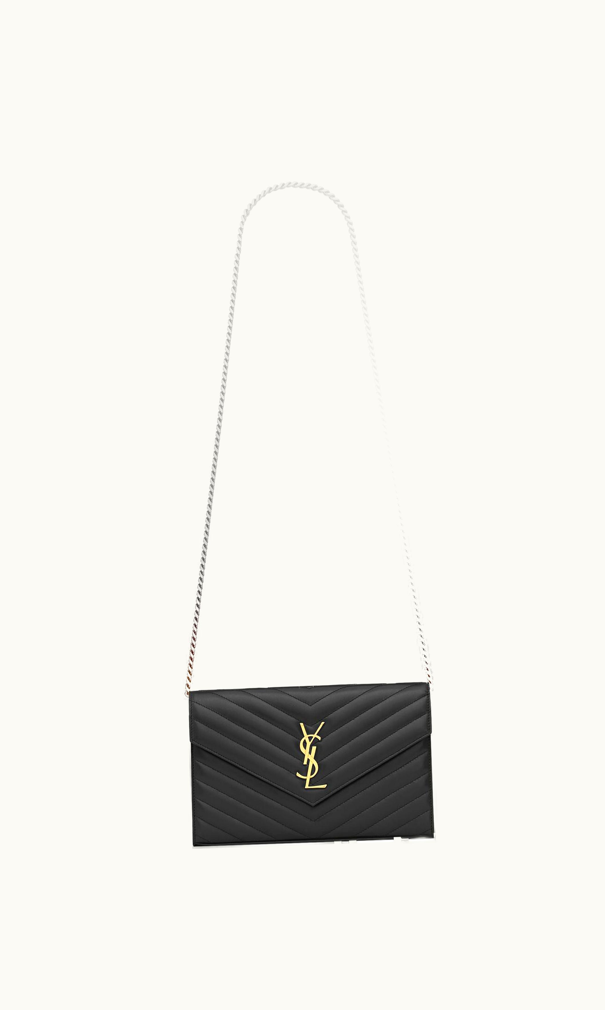 Saint Laurent Saint Laurent Cassandre Chain Wallet In Lambskin Black