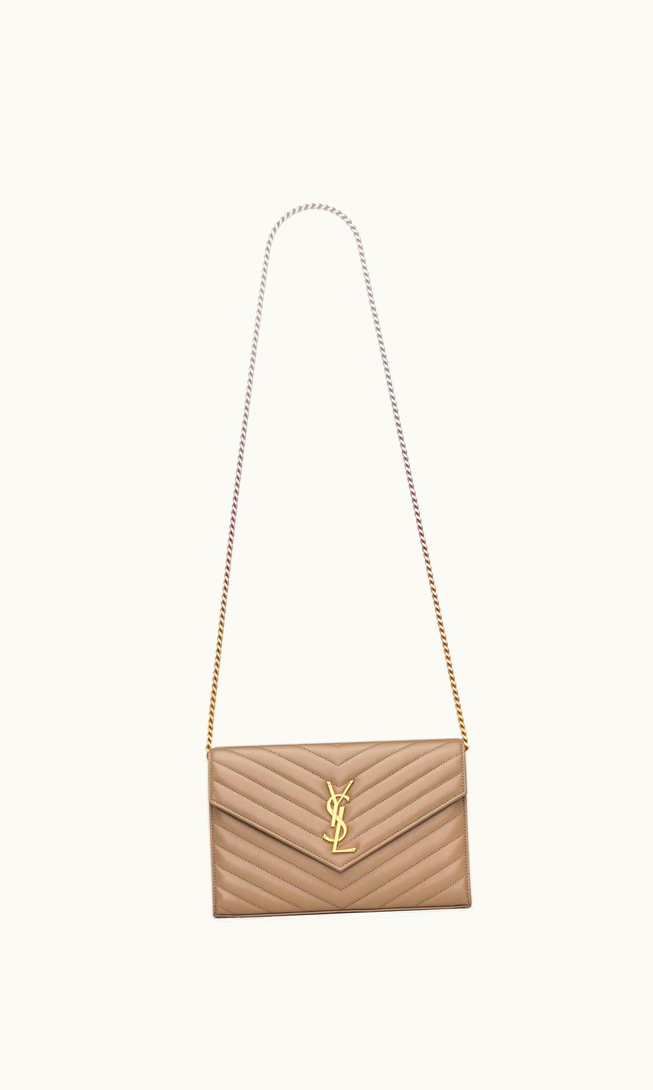 Saint Laurent Saint Laurent Cassandre Chain Wallet In Lambskin Dusty Grey