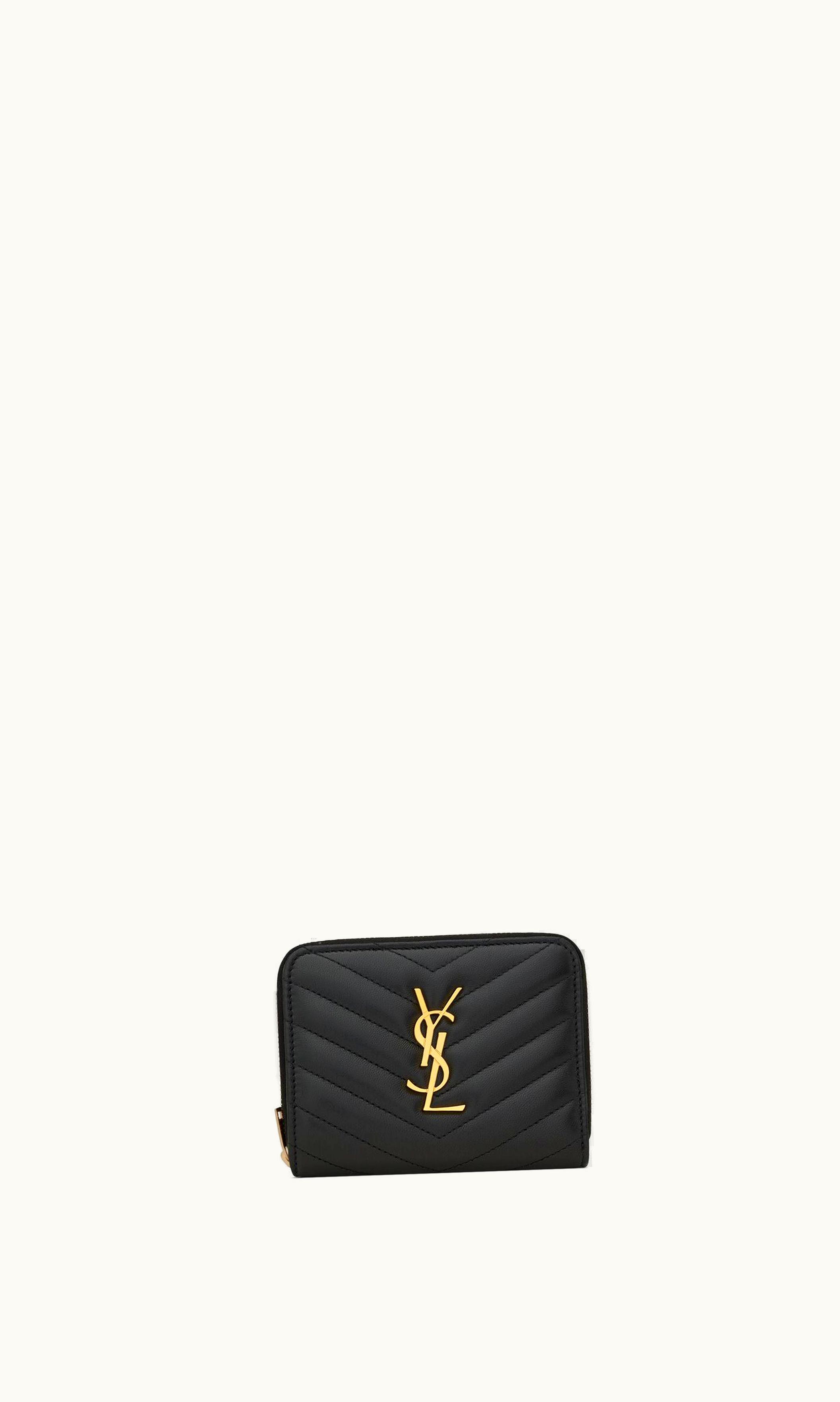 Saint Laurent Saint Laurent Cassandre Matelassé Compact Zip-Around Wallet In Lambskin Black