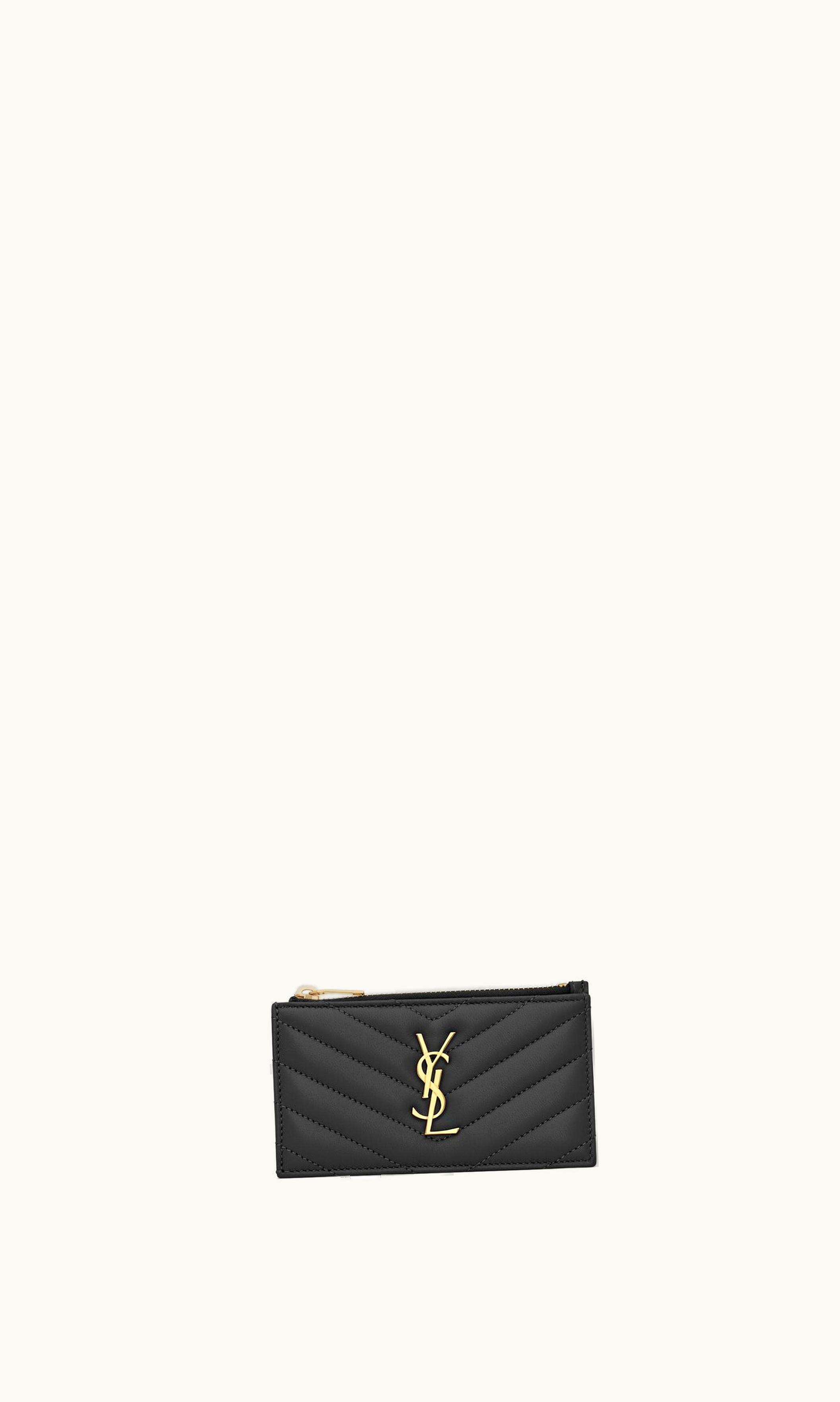 Saint Laurent Saint Laurent Cassandre Matelassé Fragments Zipped Card Case In Lambskin Black
