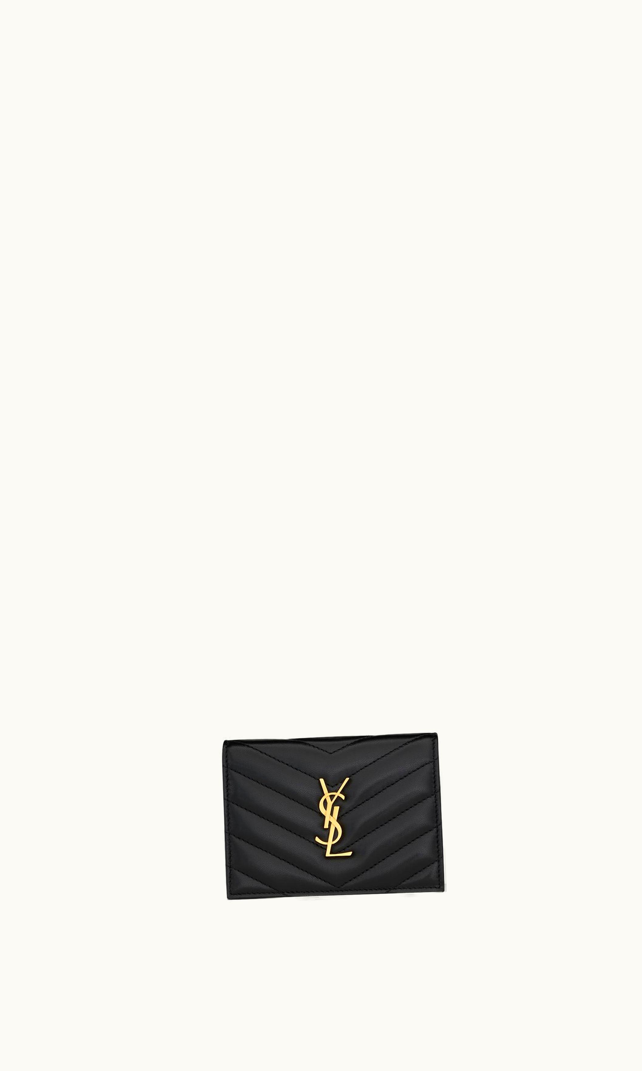 Saint Laurent Saint Laurent Cassandre Matelassé Flap Card Case In Quilted Lambskin Black