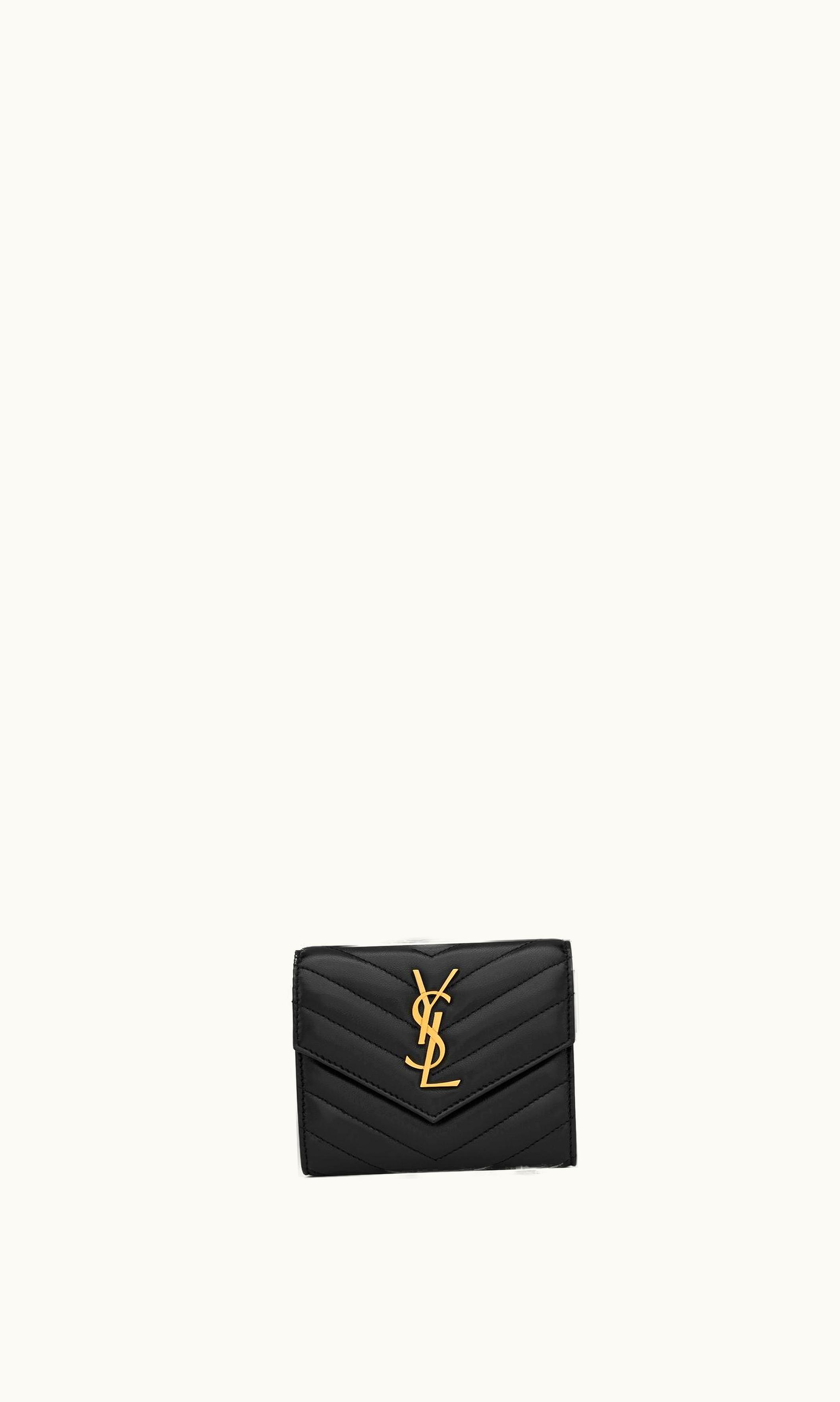 Saint Laurent Saint Laurent Cassandre Matelassé Compact Tri Fold Wallet In Quilted Lambskin Black