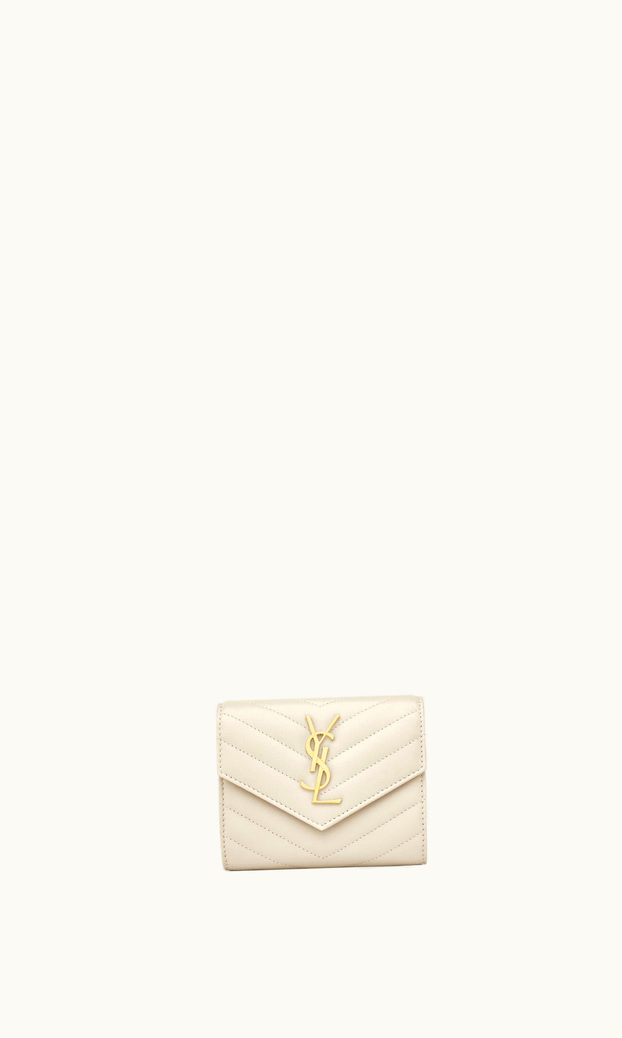 Saint Laurent Saint Laurent Cassandre Matelassé Compact Tri Fold Wallet In Quilted Lambskin Blanc Vintage
