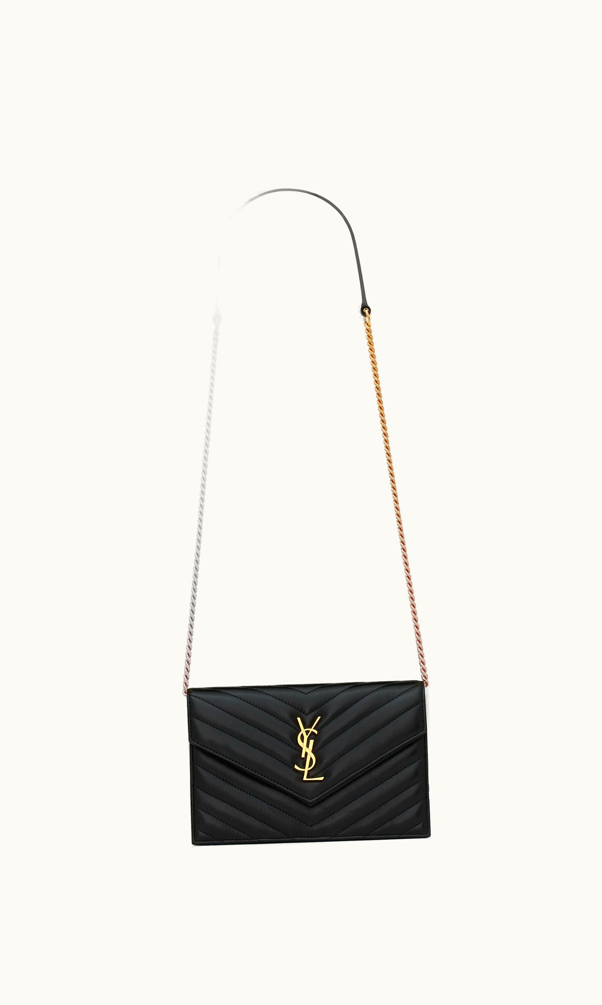 Saint Laurent Saint Laurent Cassandre Envelope Chain Wallet In Lambskin Black