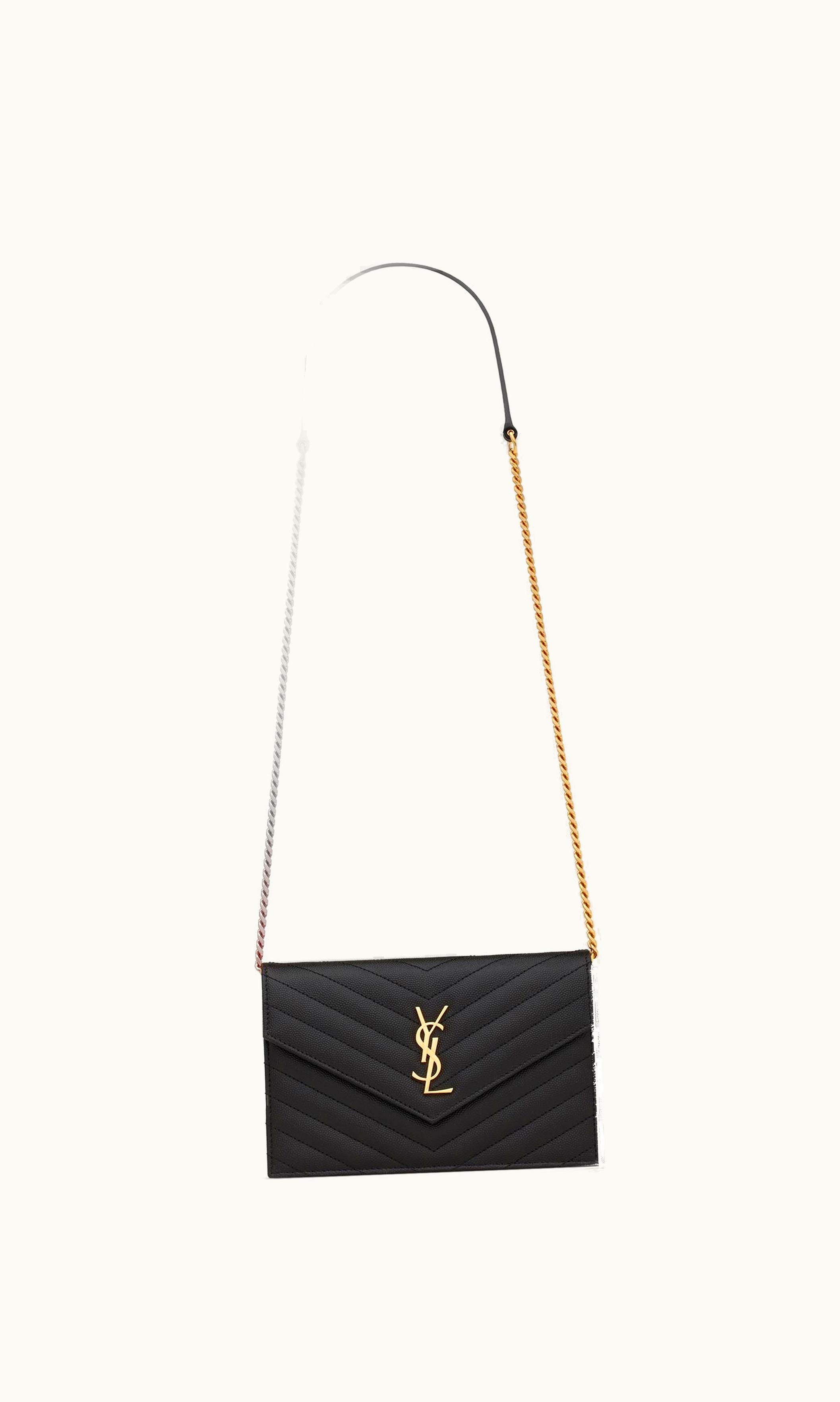Saint Laurent Saint Laurent Cassandre Envelope Chain Wallet In Grain De Poudre Leather Noir
