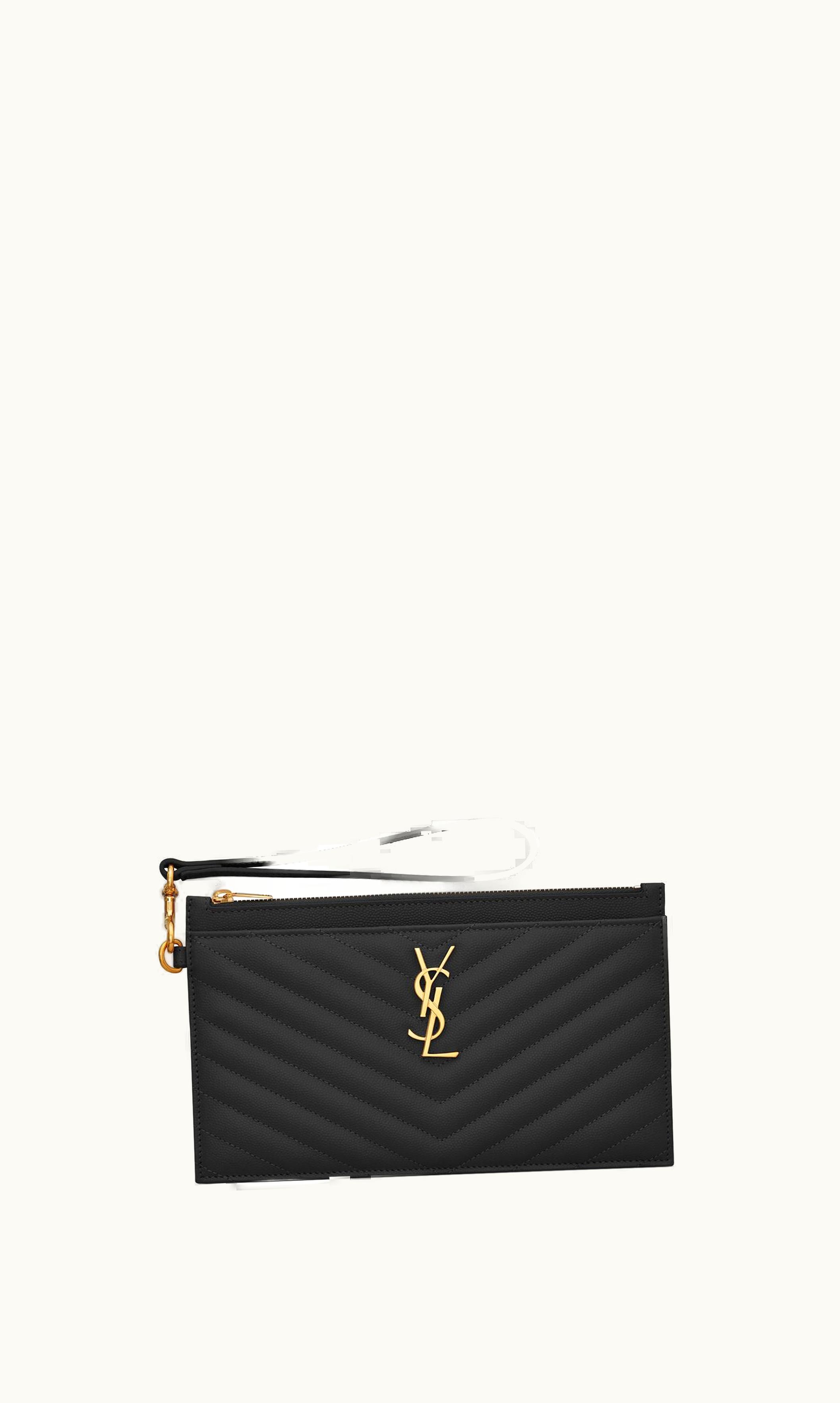 Saint Laurent Saint Laurent Cassandre Matelassé Large Zipped Pouch In Grain De Poudre Embossed Leather Black