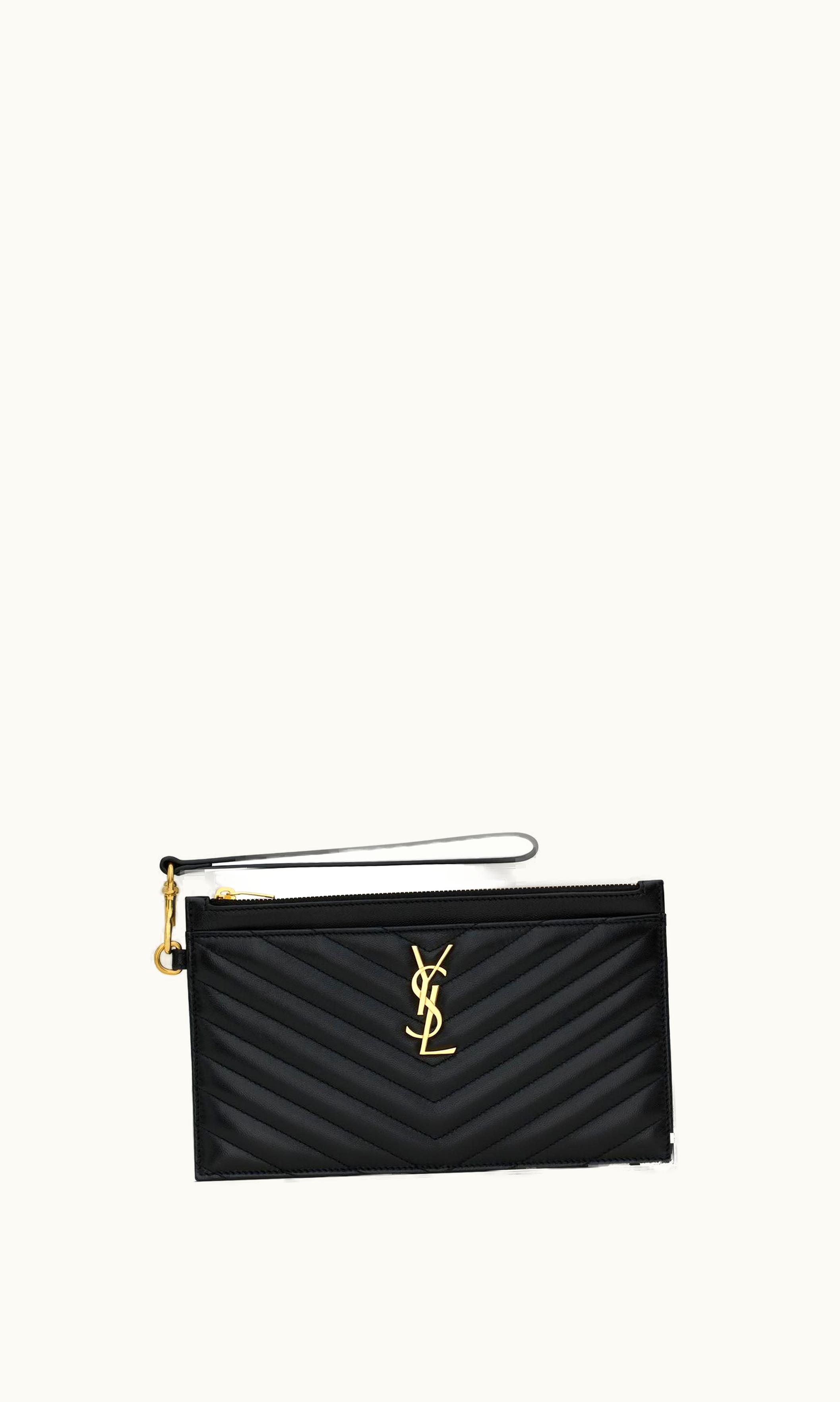 Saint Laurent Saint Laurent Cassandre Matelassé Large Zipped Pouch In Lambskin Black