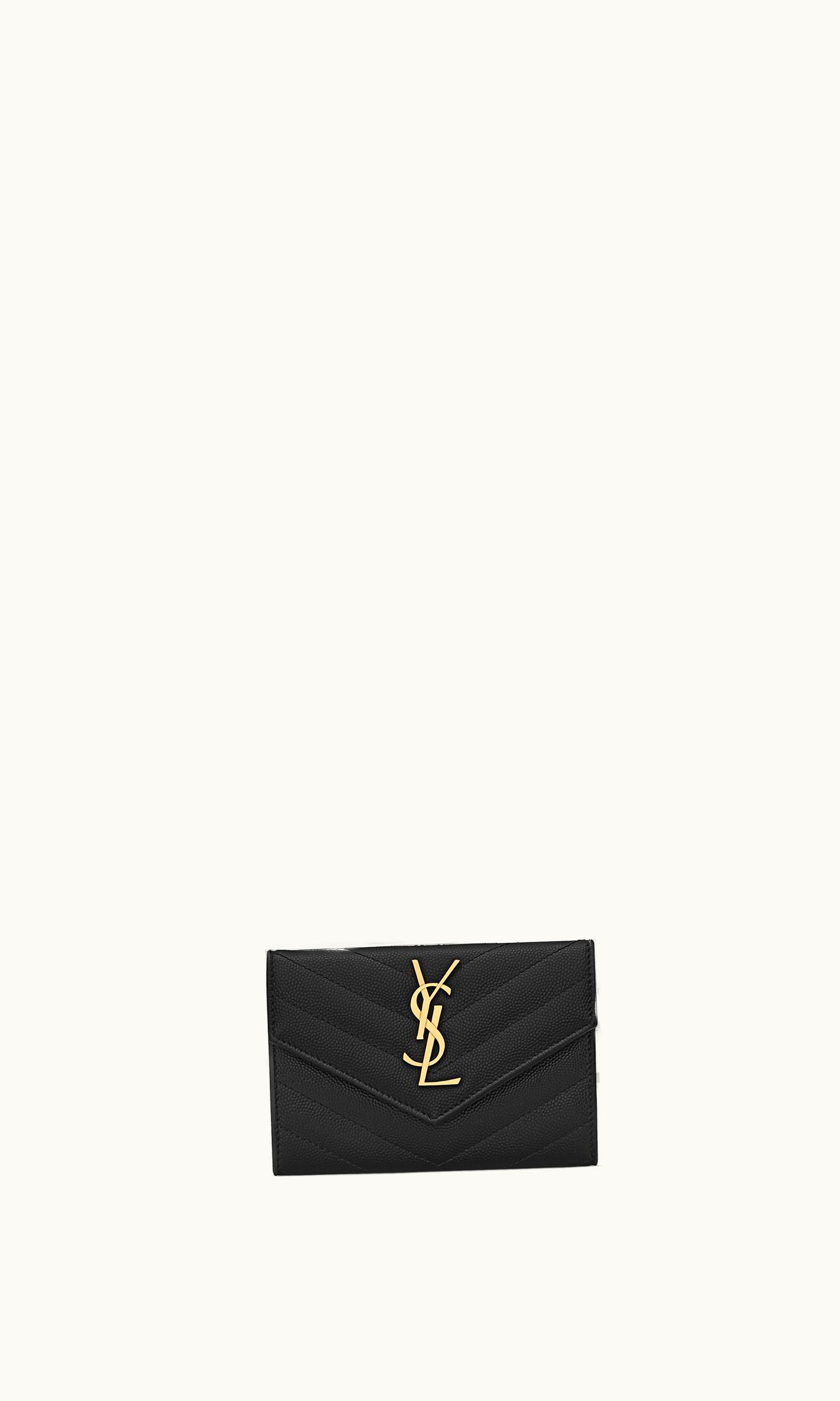 Saint Laurent Saint Laurent Cassandre Matelassé Small Envelope Wallet In Grain De Poudre Embossed Leather Noir