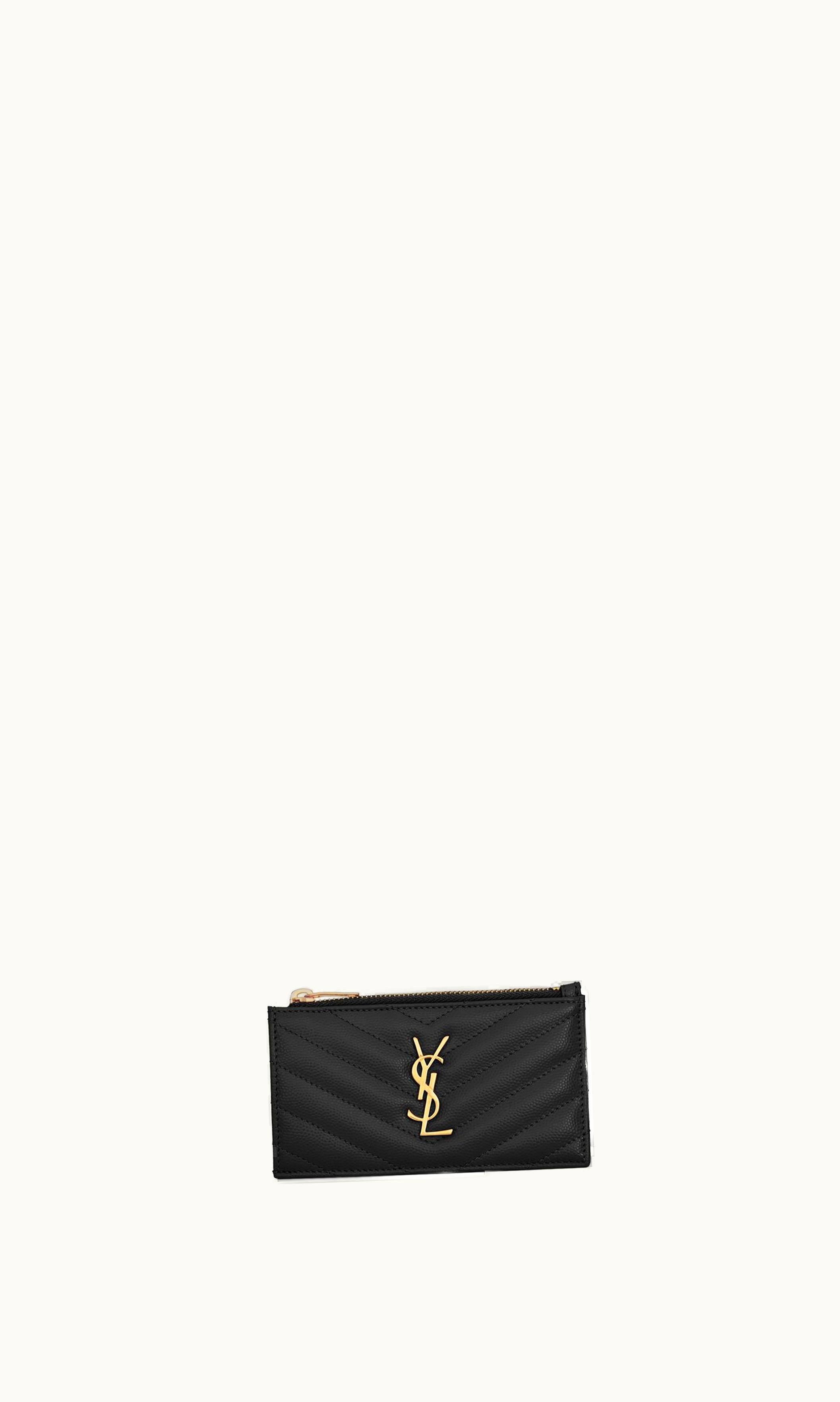 Saint Laurent Saint Laurent Cassandre Matelassé Fragments Zipped Card Case In Grain De Poudre Embossed Leather Black