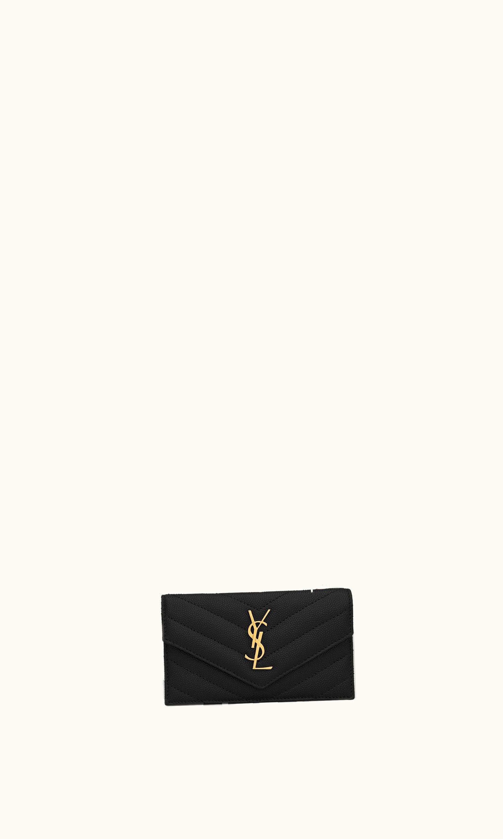 Saint Laurent Saint Laurent Cassandre Matelassé Fragments Flap Card Case In Grain De Poudre Embossed Leather Black