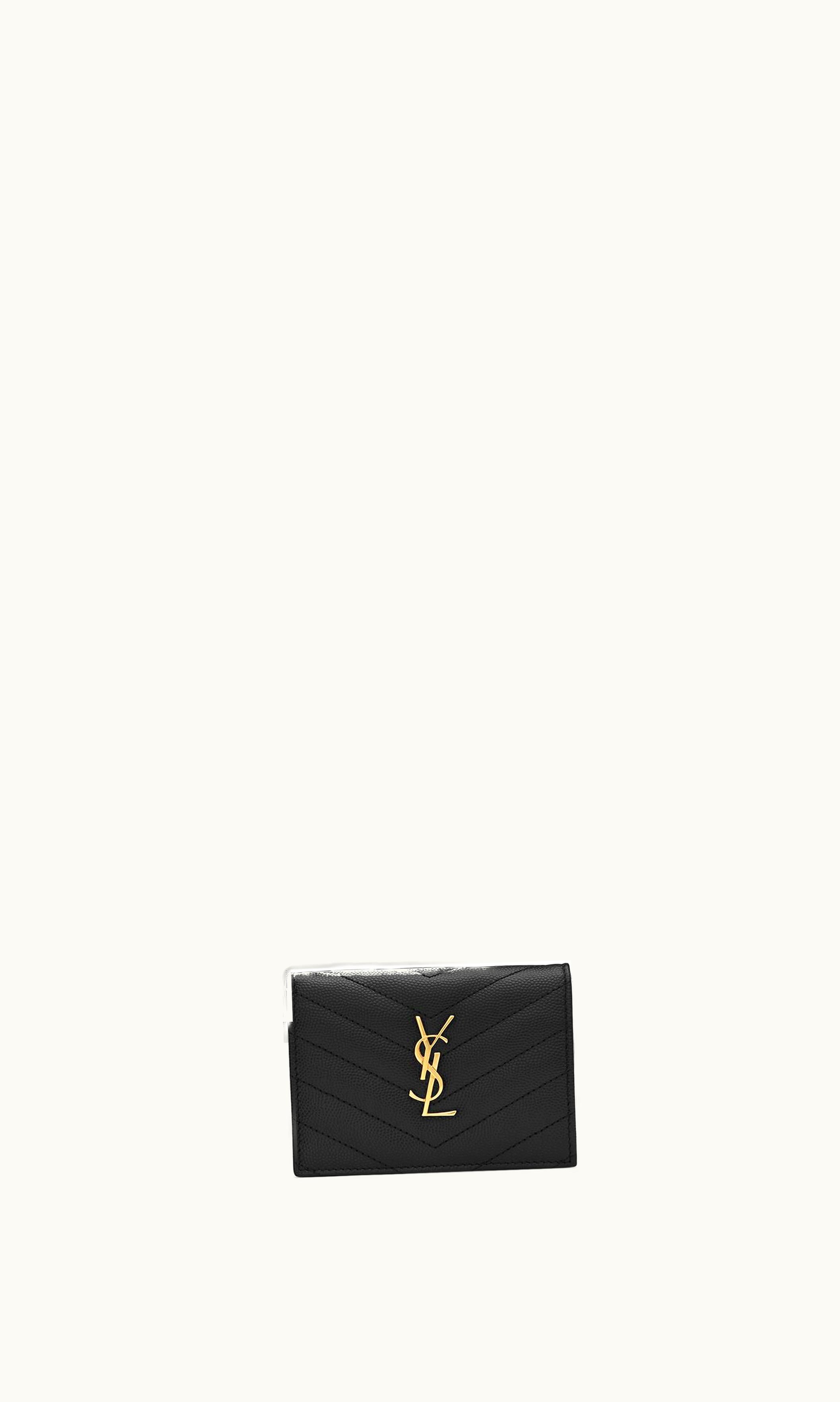 Saint Laurent Saint Laurent Cassandre Matelassé Flap Card Case In Grain De Poudre Embossed Leather Black