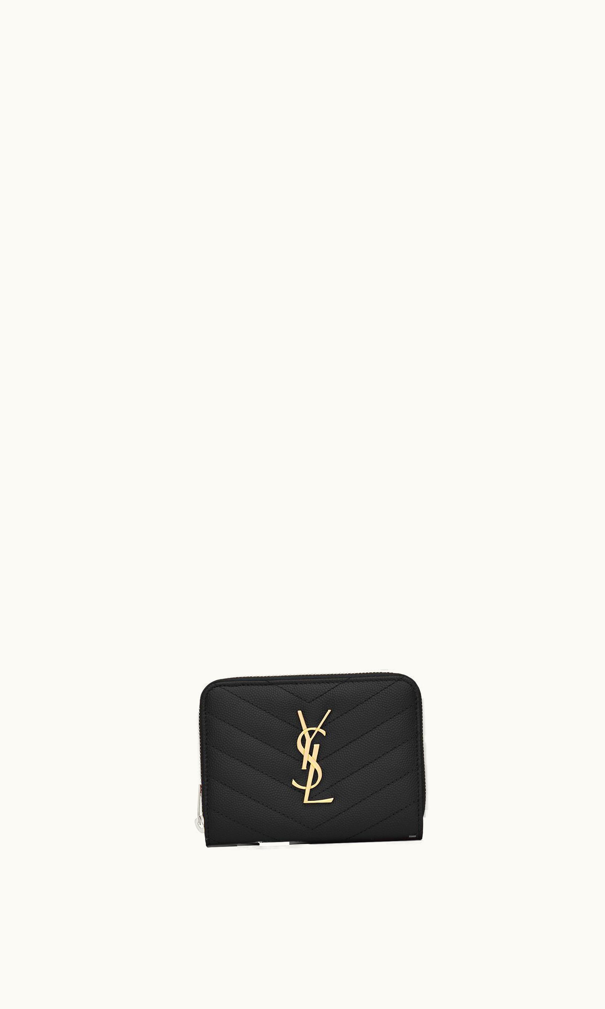 Saint Laurent Saint Laurent Cassandre Matelassé Compact Zip Around Wallet In Grain De Poudre Embossed Leather Black
