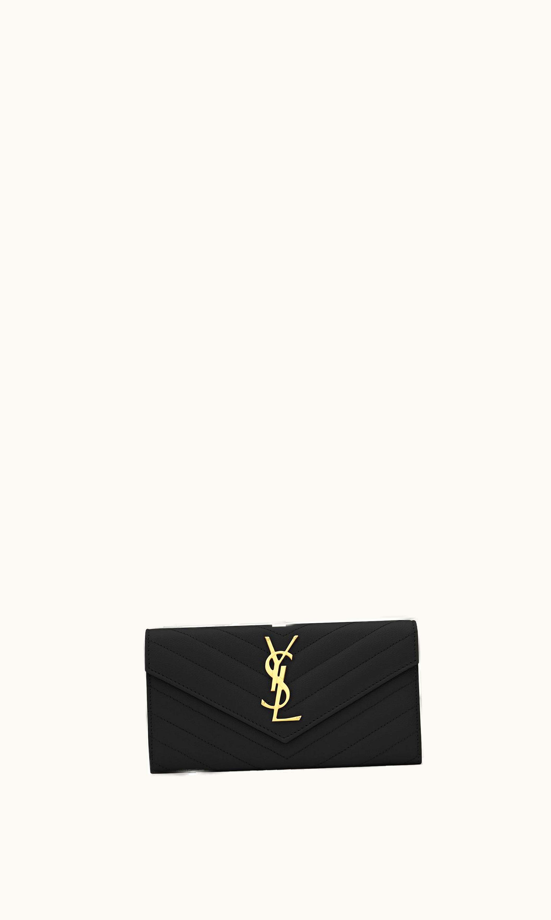 Saint Laurent Saint Laurent Cassandre Matelassé Large Flap Wallet In Grain De Poudre Embossed Leather Black