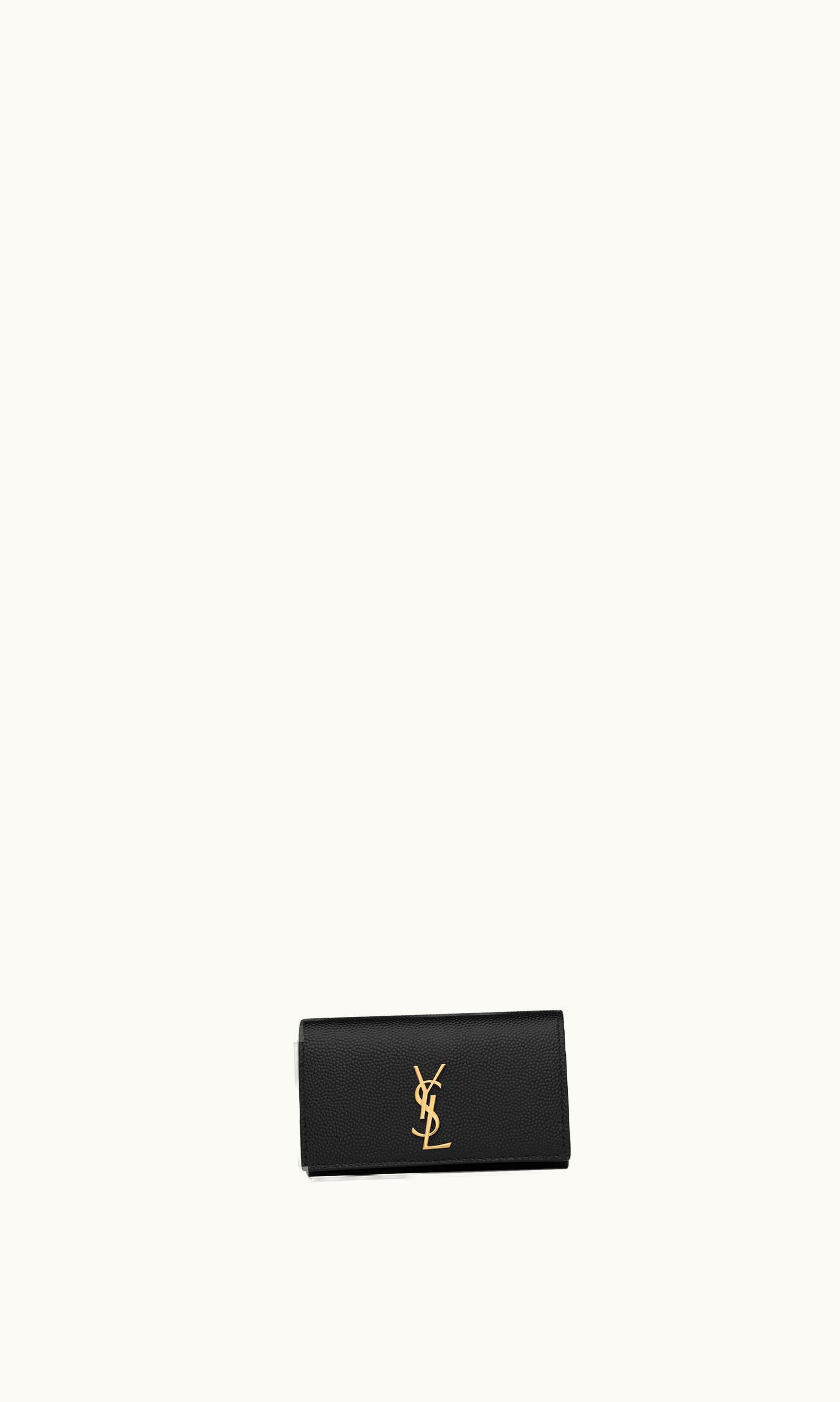 Saint Laurent Saint Laurent Cassandre Slim Key Case In Grain De Poudre Embossed Leather Black BLACK