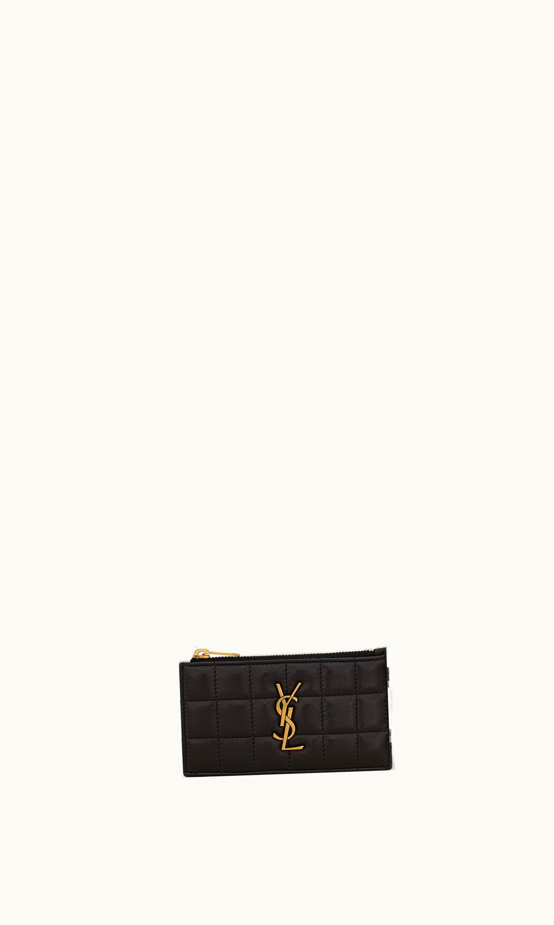 Saint Laurent Saint Laurent Cassandre Matelassé Carré Zipped Fragments Card Case In Lambskin Black