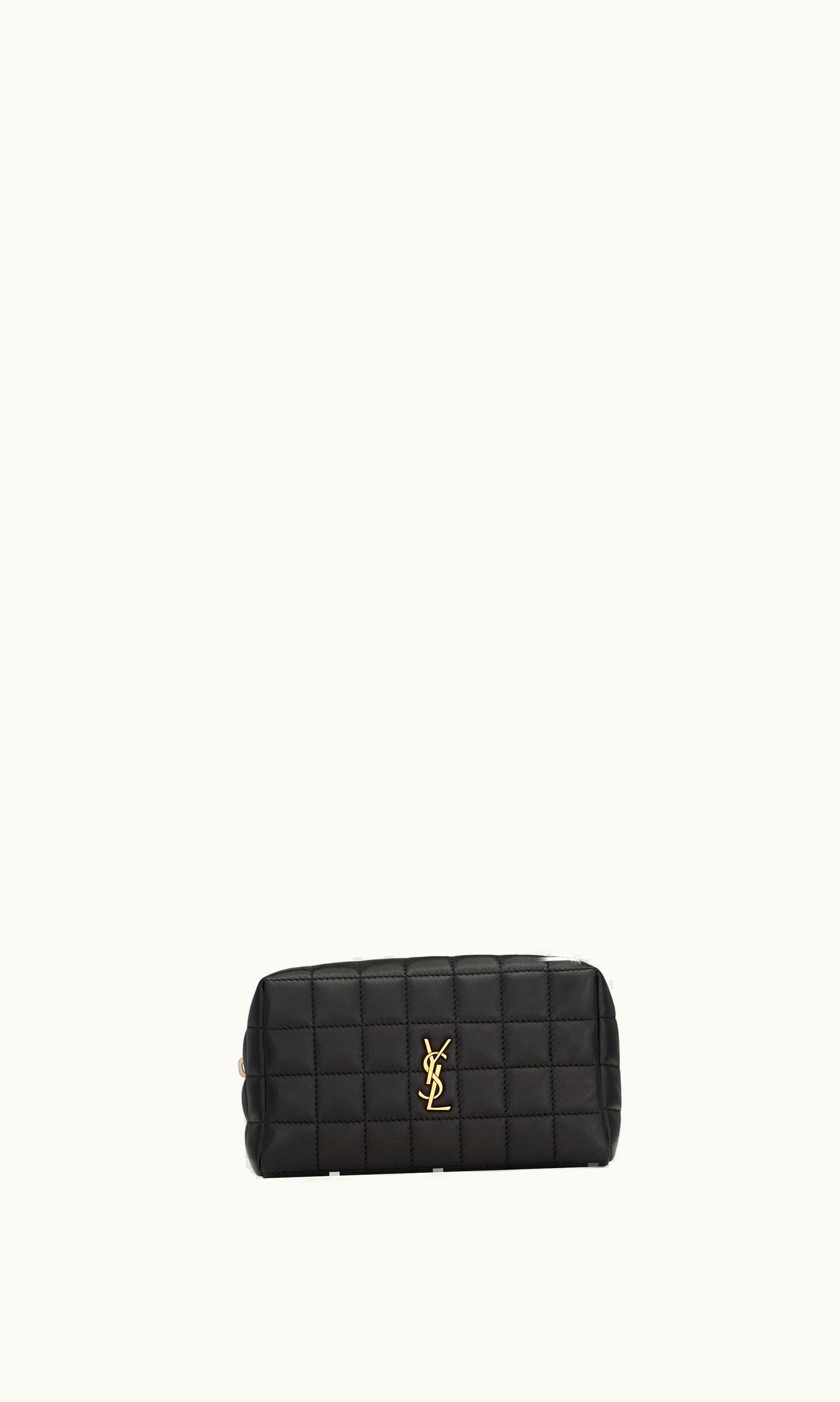 Saint Laurent Saint Laurent Cassandre Matelassé Carré Small Cosmetic Pouch In Lambskin Black
