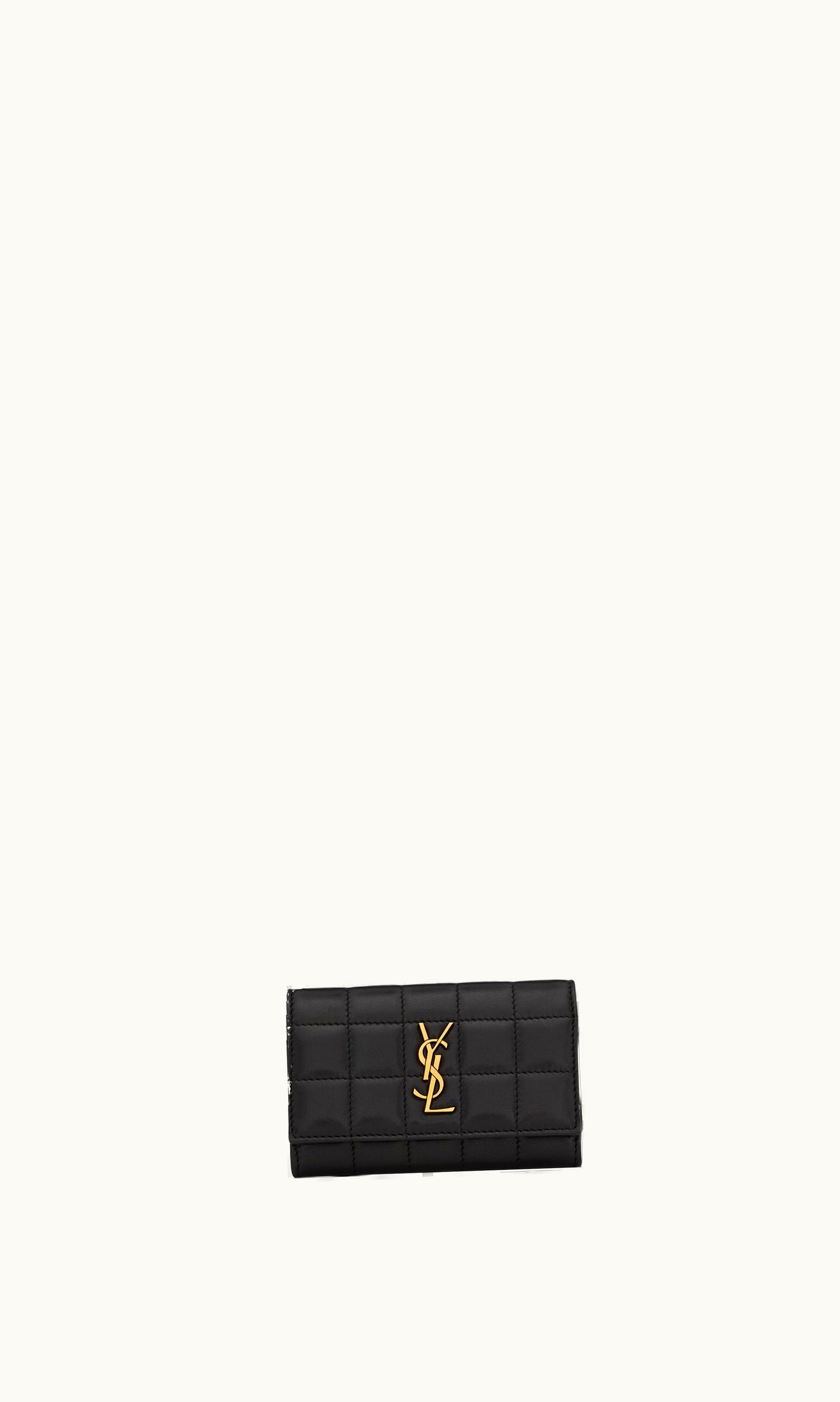 Saint Laurent Saint Laurent Cassandre Matelassé Carré Compact Card Case In Lambskin Black