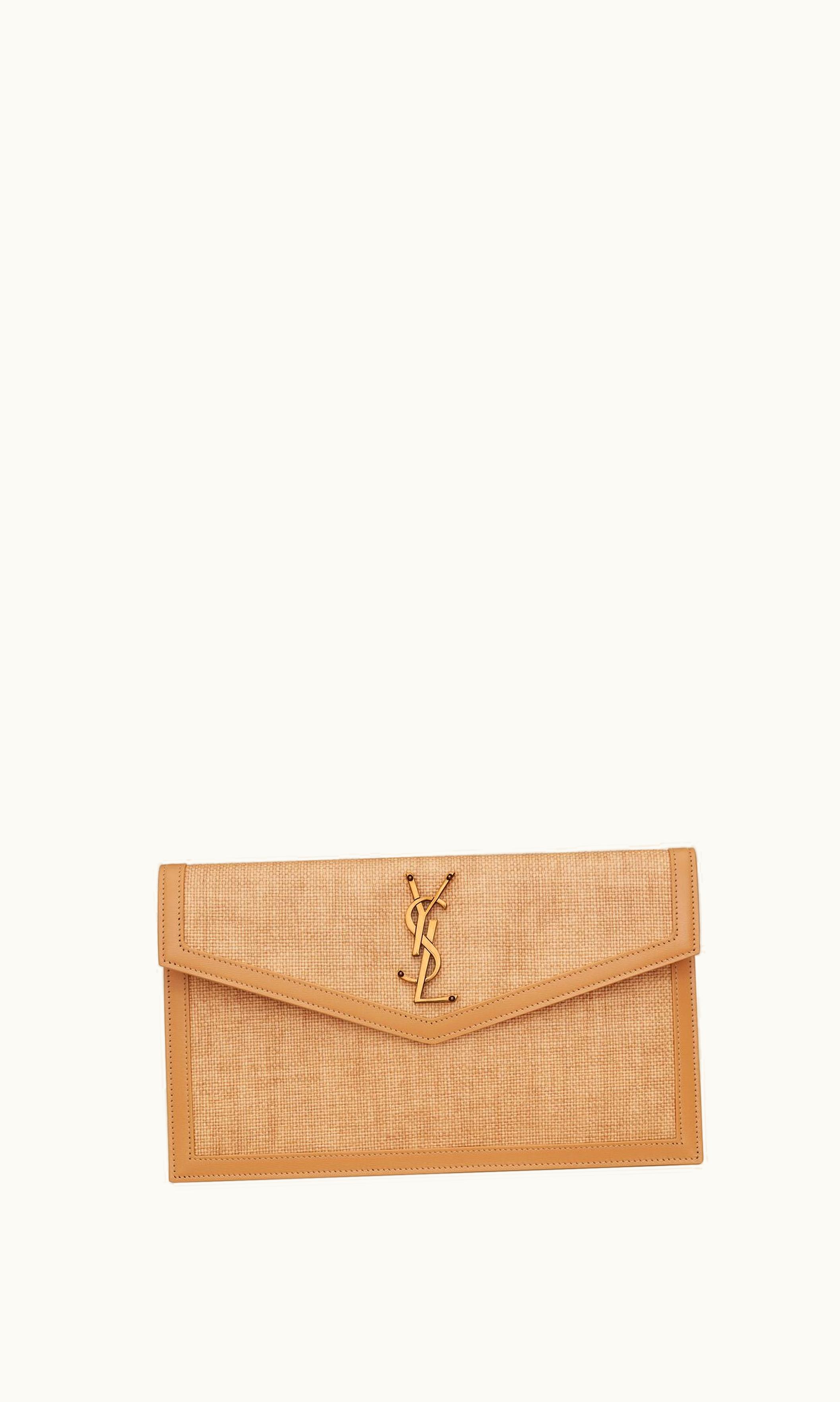 Saint Laurent Saint Laurent Uptown Pouch In Micro Raffia Natural Hay & Blush