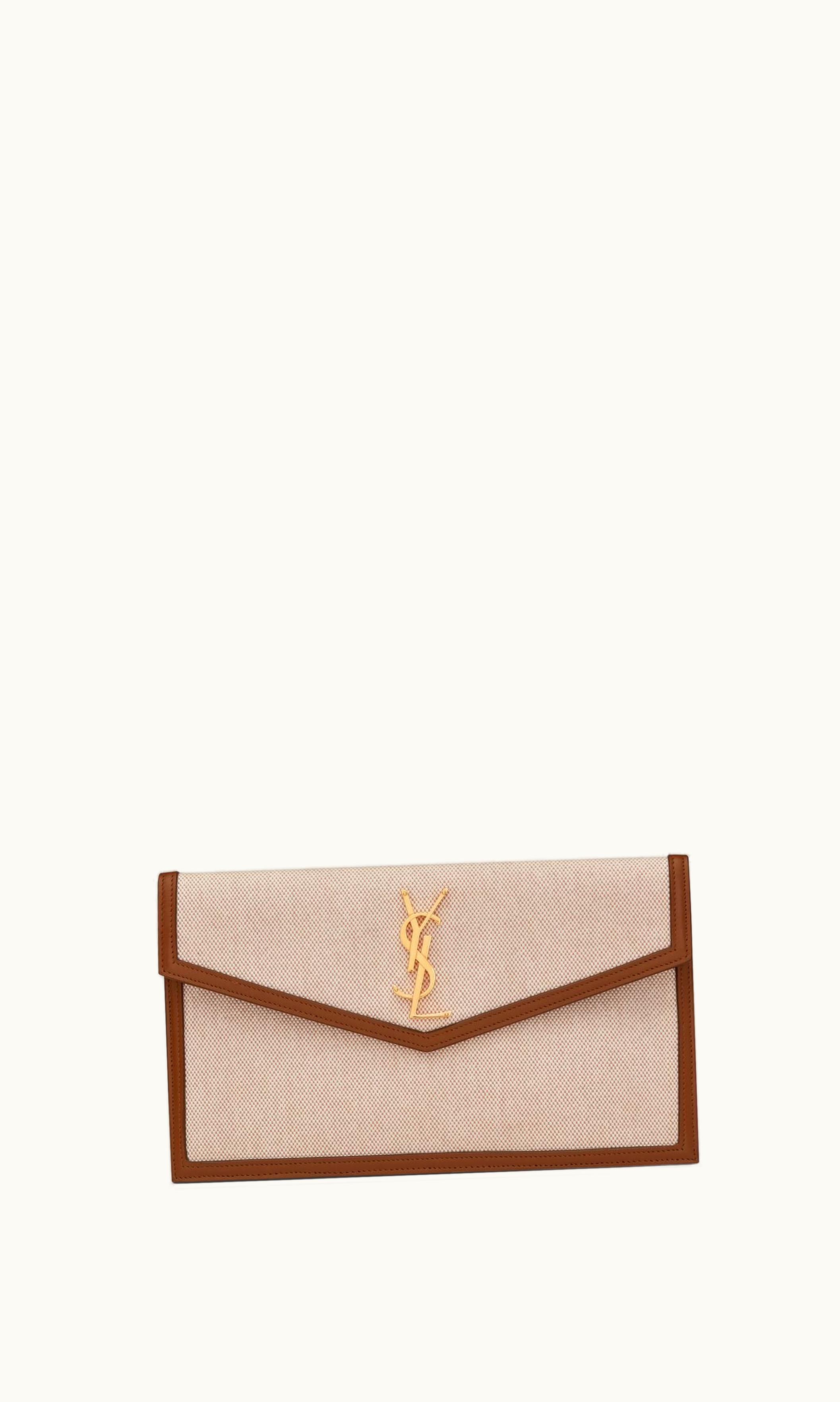 Saint Laurent Saint Laurent Uptown Pouch In Canvas And Smooth Leather Natural Beige