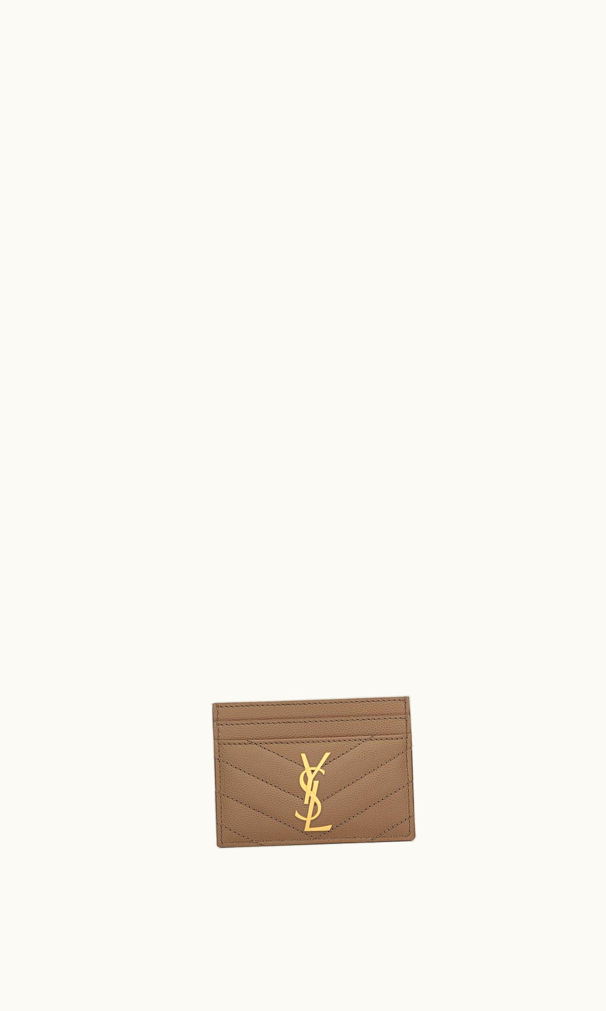 Saint Laurent Saint Laurent Cassandre Matelassé Card Case In Grain De Poudre Embossed Leather Taupe