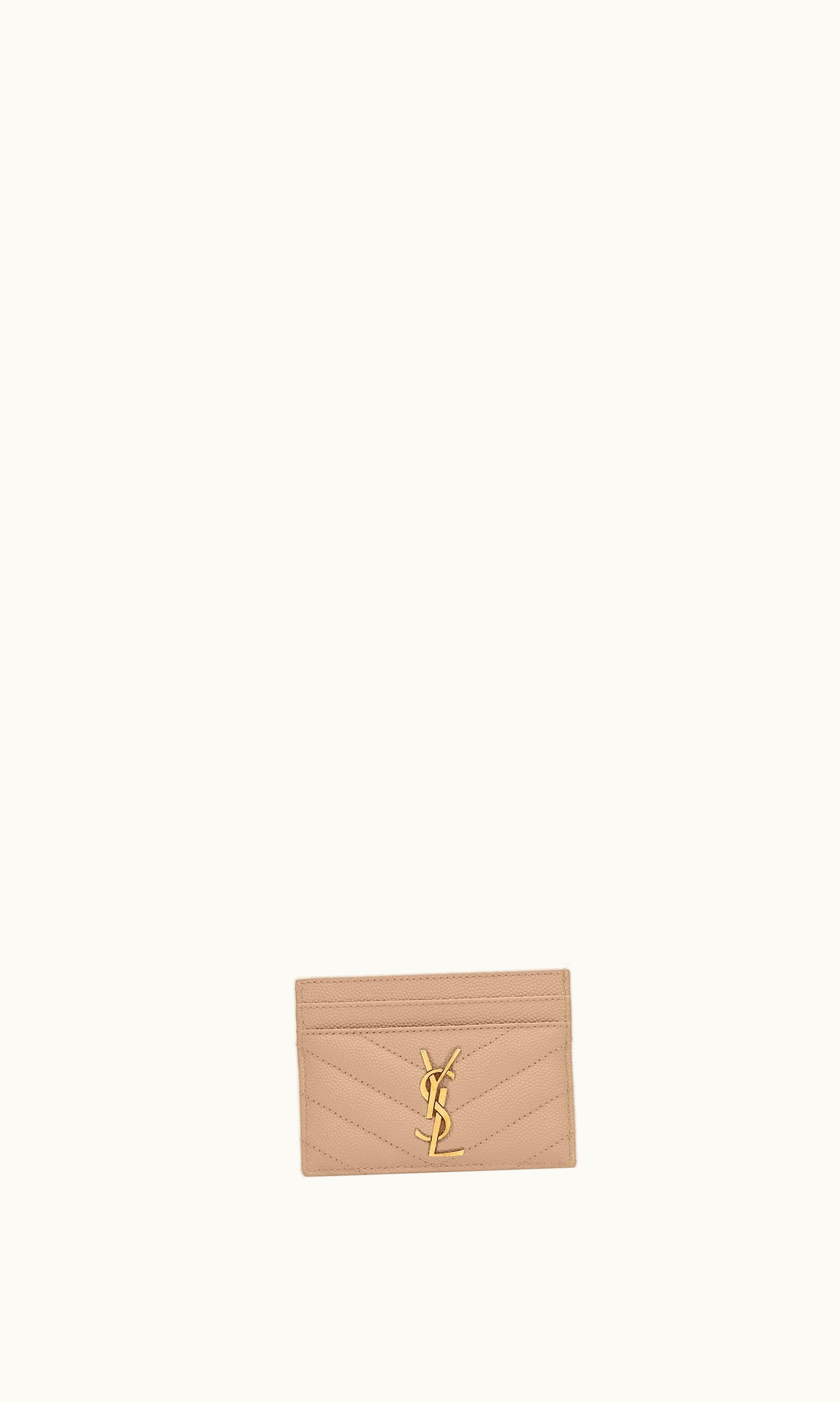 Saint Laurent Saint Laurent Cassandre Matelassé Card Case In Grain De Poudre Embossed Leather Dark Beige